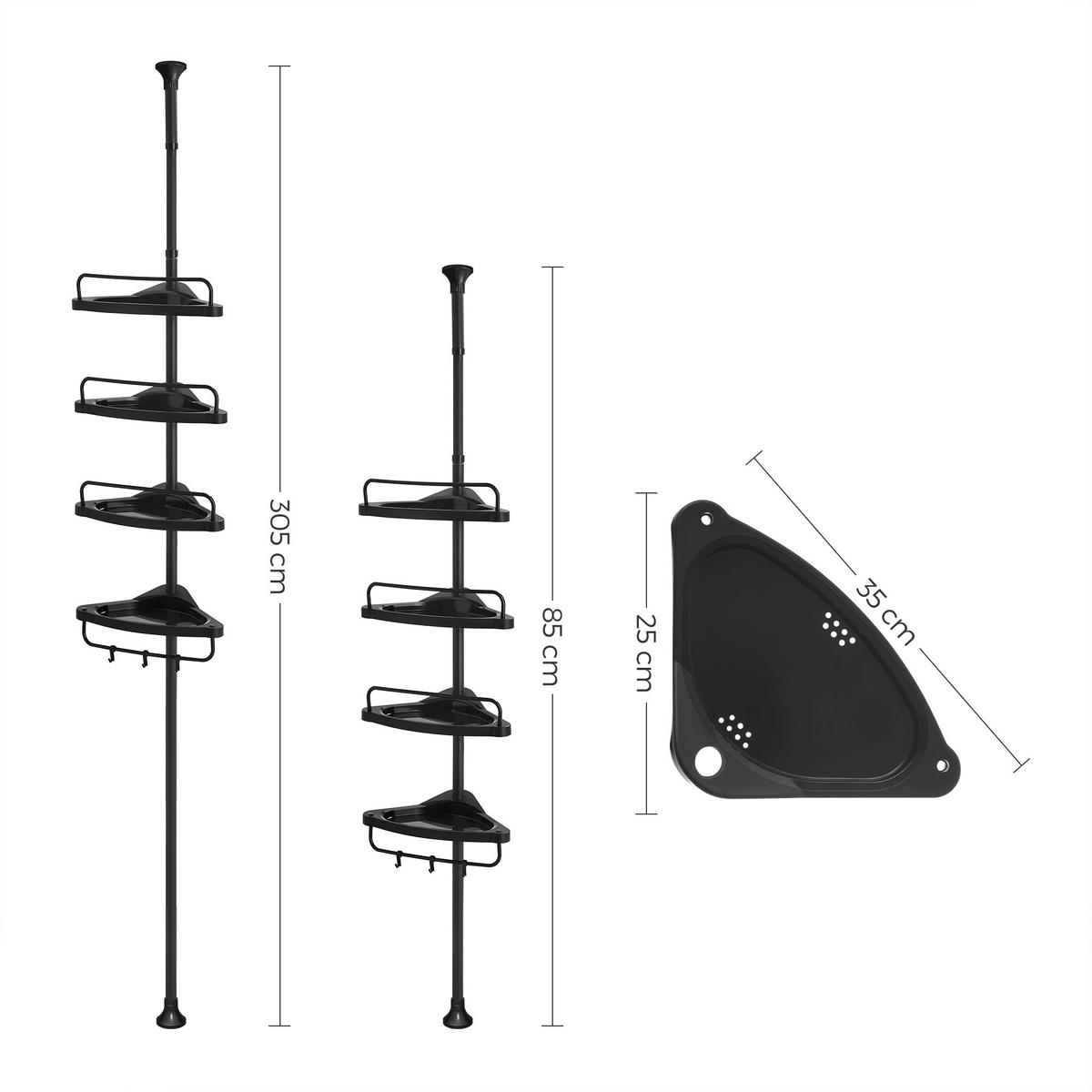 Duschregal Schwarz B: 35 cm - Schwarz, Basics, Kunststoff/Metall (35/85-305/25cm)