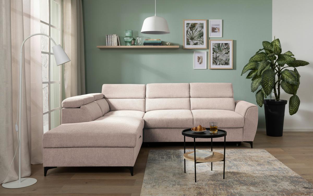Ecksofa Lapis Creme S: 217/255 cm - Creme/Schwarz, KONVENTIONELL, Textil (217/255cm) - MID.YOU