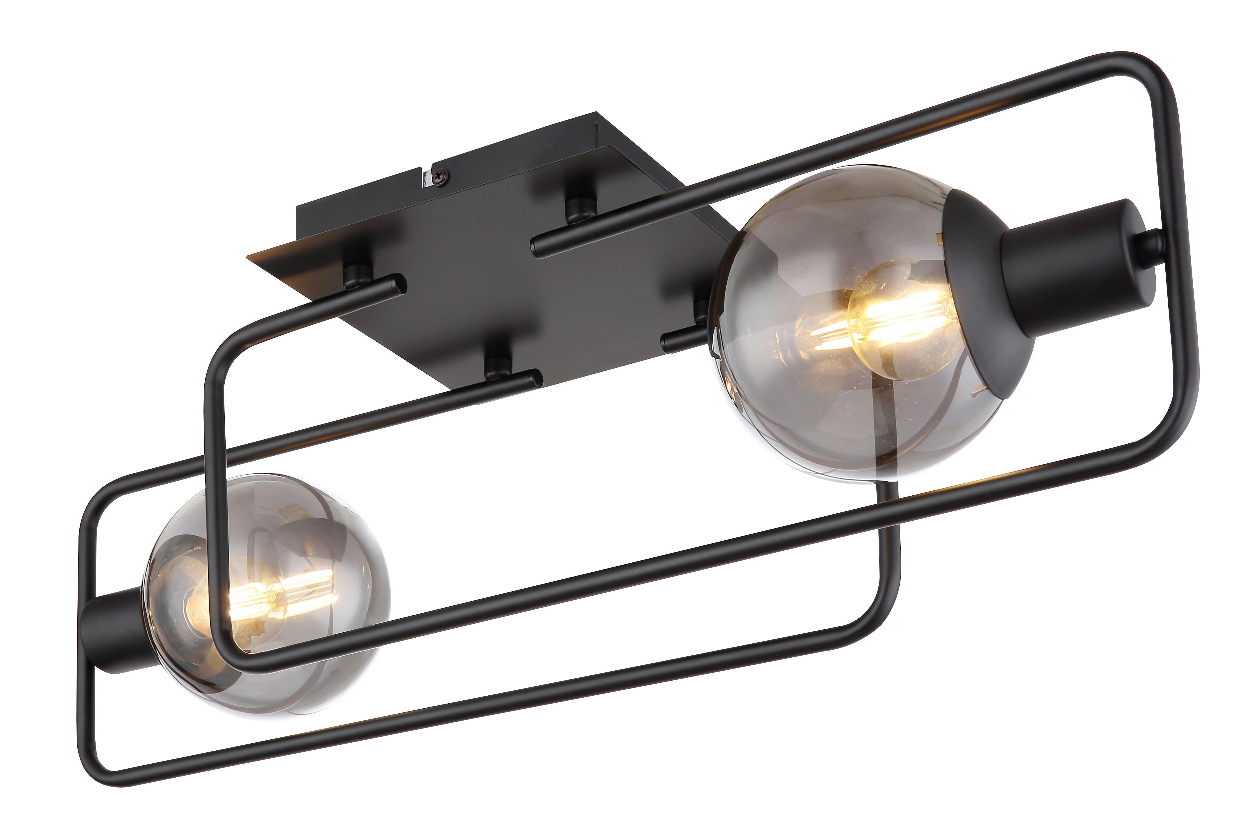 Deckenleuchte L: 61 cm 2-Flammig mit Rauchglas - Schwarz, Design, Glas/Metall (61/23/19cm) - Globo