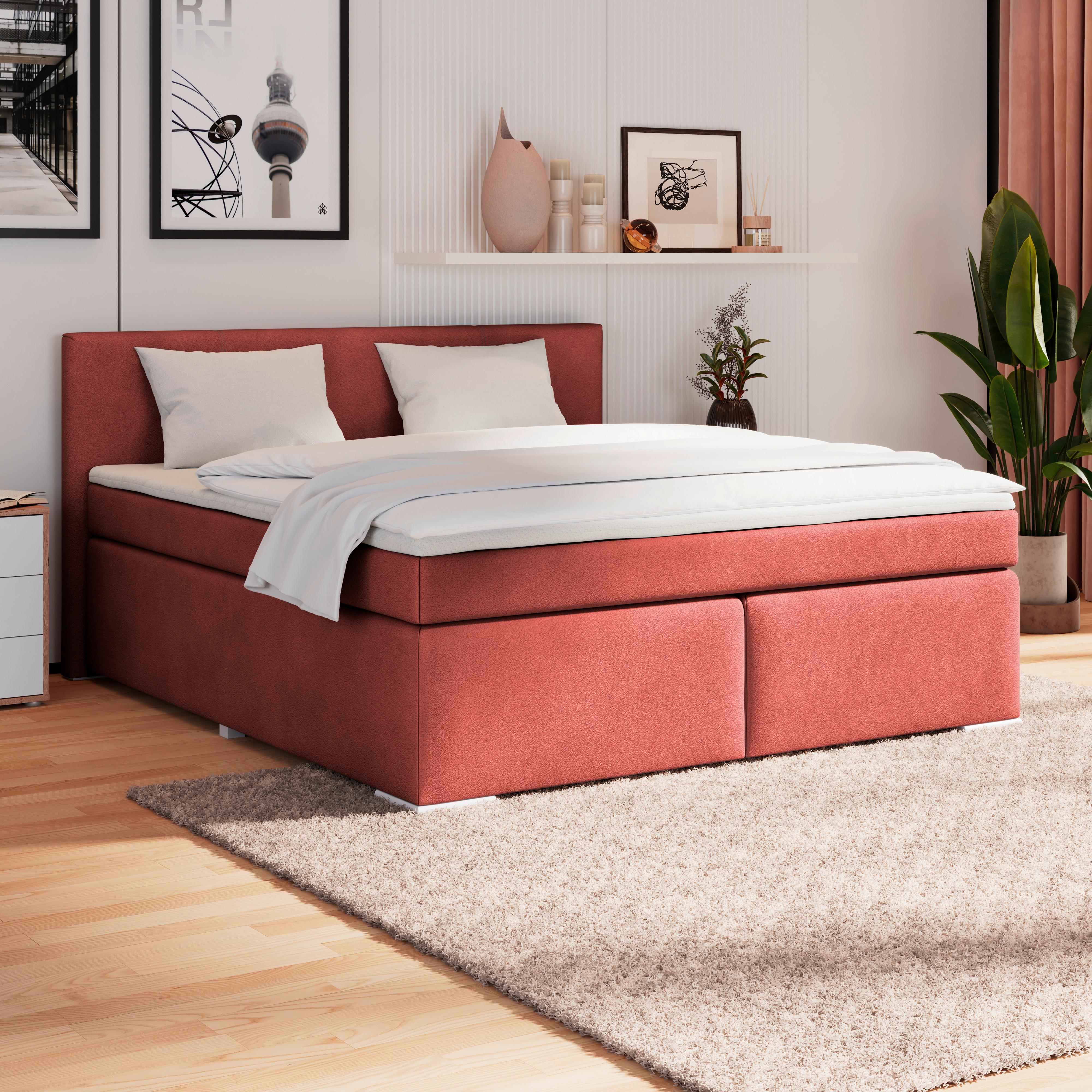 Boxspringbett Mira 1 - Dunkelrot, Basics, Holz/Kunststoff (160/200cm)