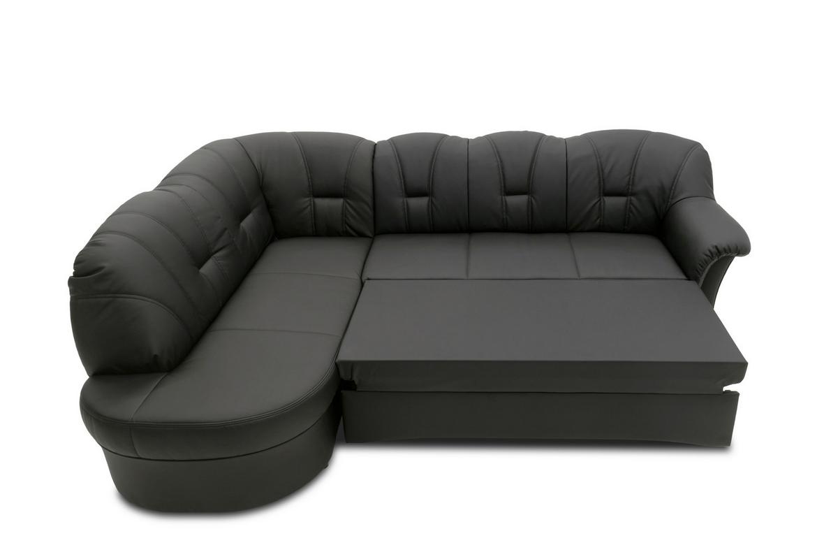 Ecksofa mit Bettfunktion Papenburg Schwarz Lederlook - Schwarz, KONVENTIONELL, Textil (180/243cm) - MID.YOU