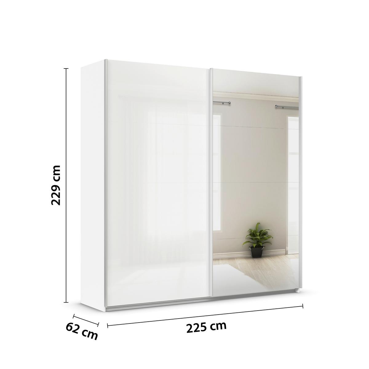 Tolóajtós Szekrény Feldkirch 225/229 Cm - ezüst/magasfényű fehér, Modern, faalapú anyag (225/229/62cm)