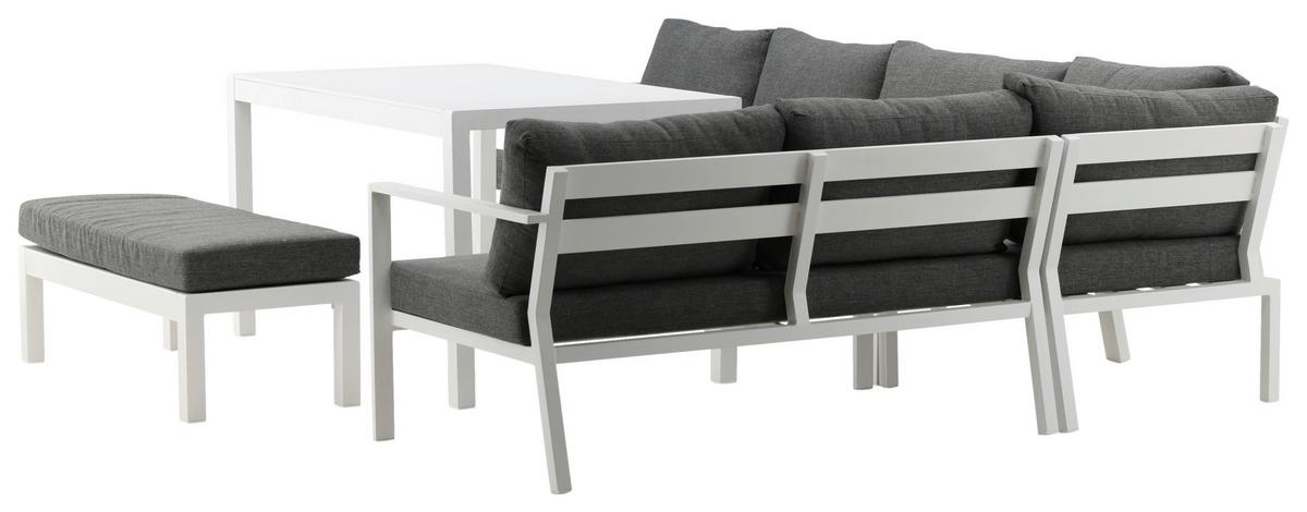 Loungegarnitur 5-tlg Ramos Aus Metall/textil Mit Kissen - Weiß/Grau, KONVENTIONELL, Textil/Metall - Gardenson