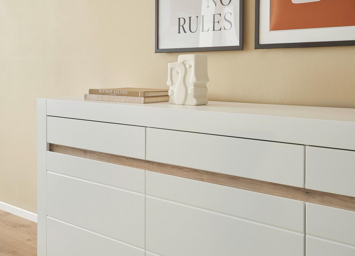 Sideboard Chester Weiß/Eichefarben B: 217cm - Eichefarben/Silberfarben, Design, Holzwerkstoff (217/90/42cm) - MID.YOU
