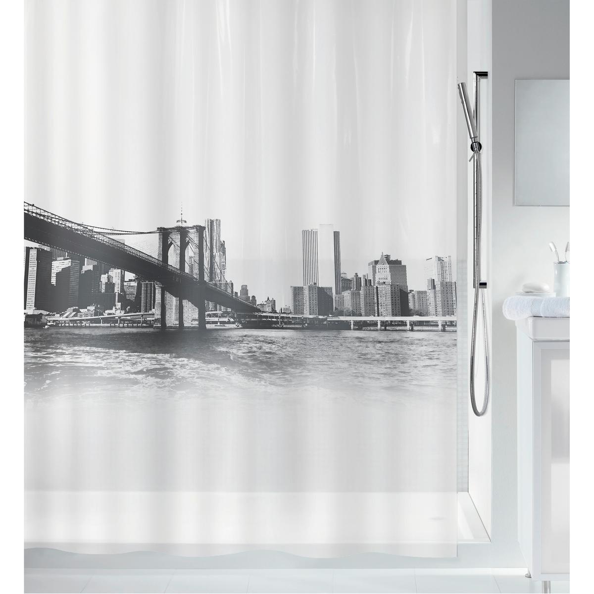 Duschvorhang in Schwarz 100% Polyester, 12 Ösen - Schwarz, Basics, Kunststoff (180/200cm) - Spirella