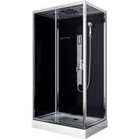 Sprchová kabína s LED a rádiom 120x80cm - čierna/chrómová, Modern, kov/sklo (120/80/210cm)
