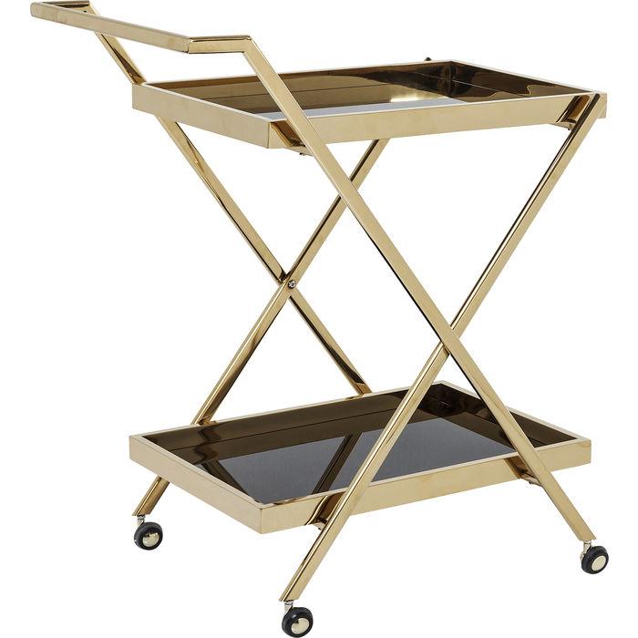 Servierwagen Casino Gold - Messingfarben/Schwarz, KONVENTIONELL, Glas/Metall (89/50/76cm) - Kare-Design