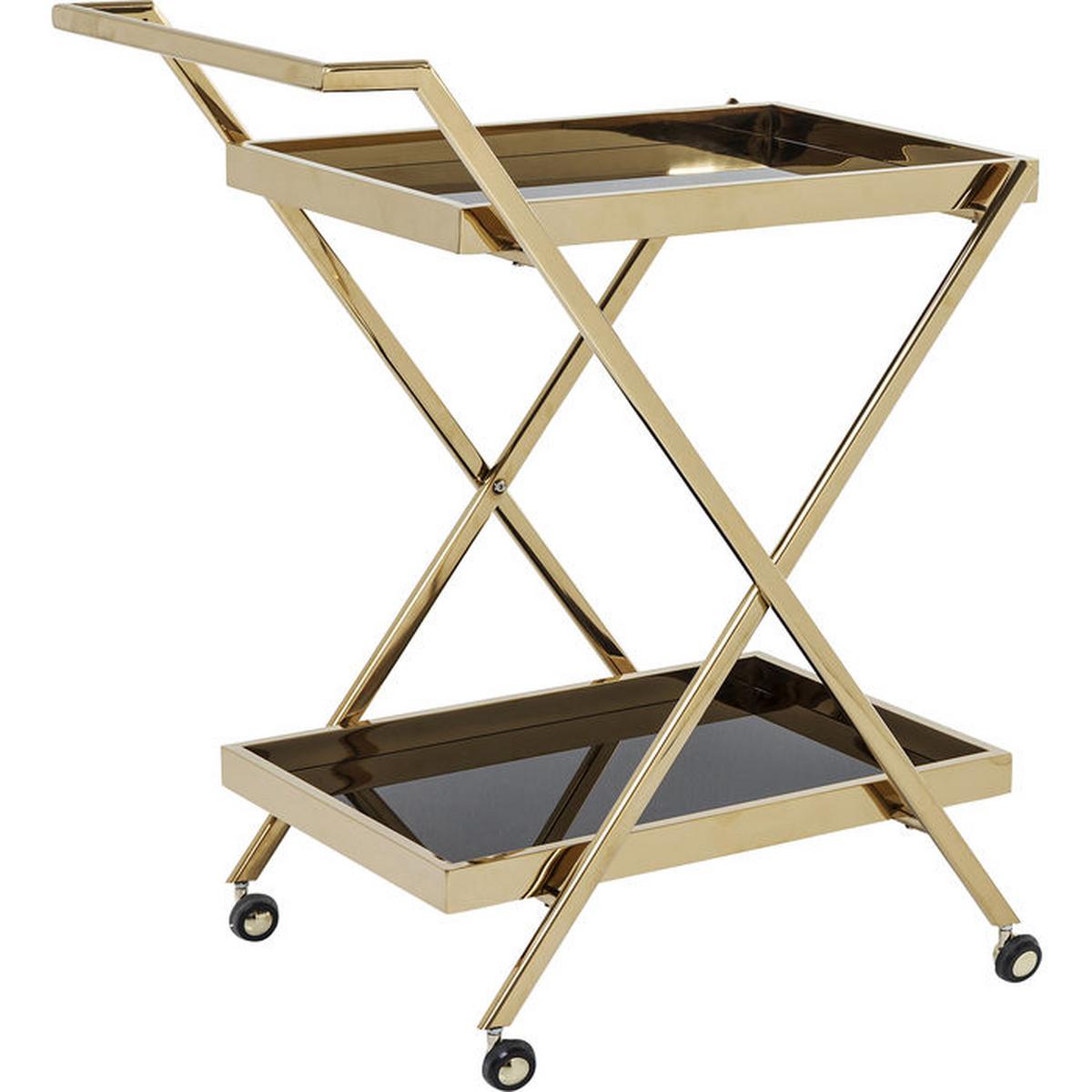 Servierwagen Casino Gold - Messingfarben/Schwarz, KONVENTIONELL, Glas/Metall (89/50/76cm) - Kare-Design
