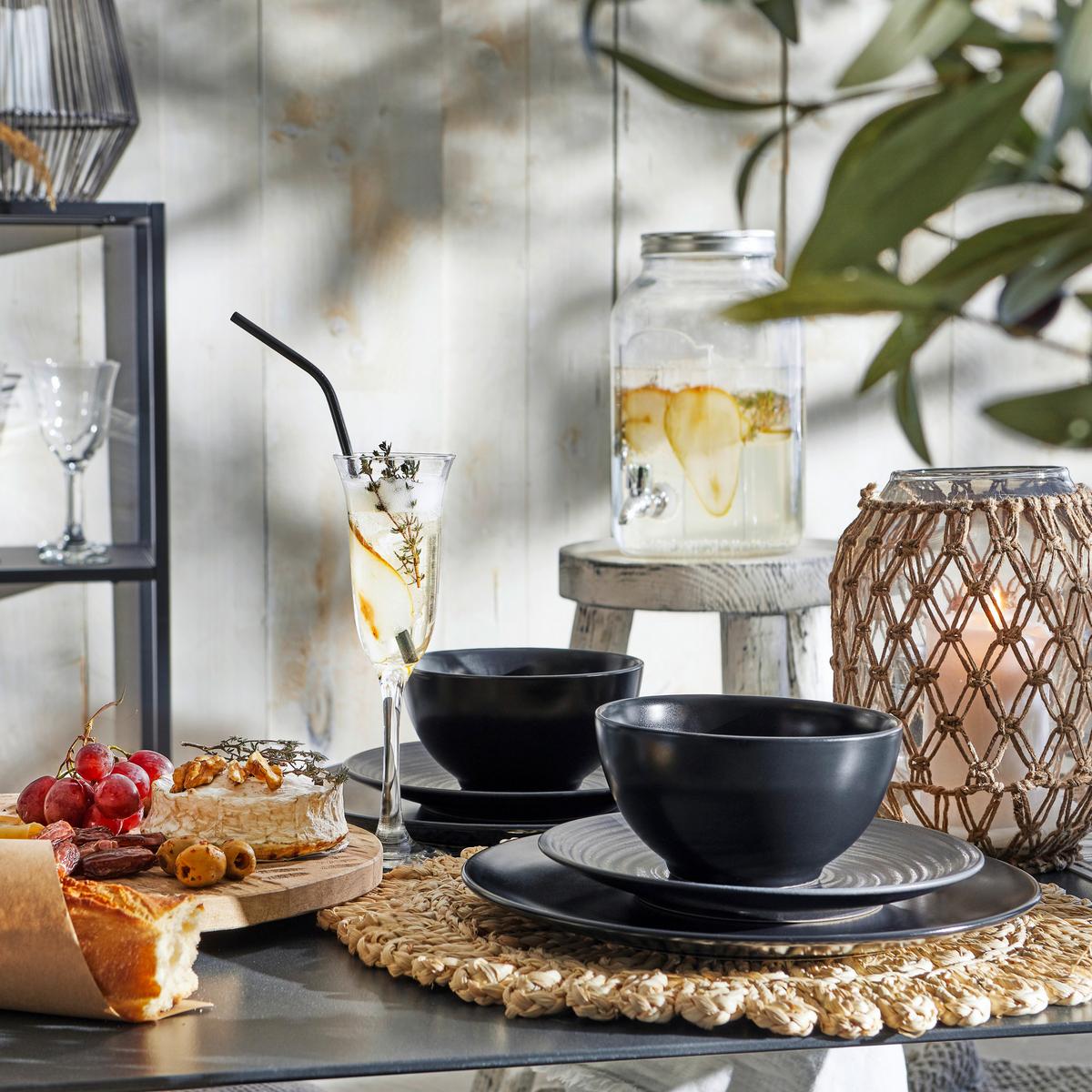 Kombiservice Keramik 4 Personen Geschirr Set - Schwarz, Design, Keramik (39,5/43/37cm) - Creatable