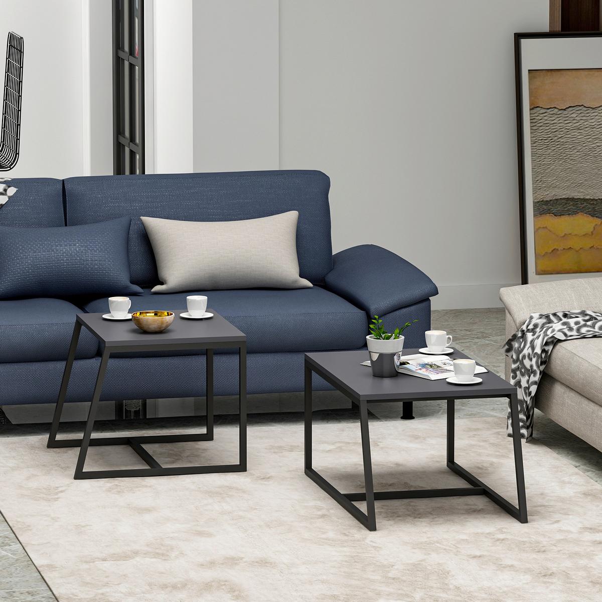 Couchtischset Anthrazit B: 75-55 Cm - Anthrazit/Schwarz, Design, Holzwerkstoff/Metall (75-55/38-45/50-47cm) - Livetastic