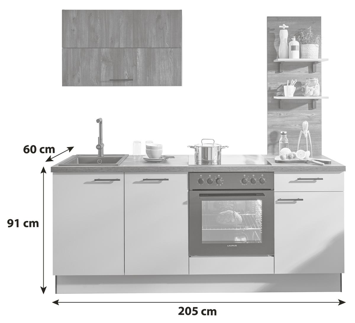 EINBAUKÜCHE PN105 / PN 100 - Eiche dunkel/Pastellblau, Basics, Holzwerkstoff (205cm) - Pino