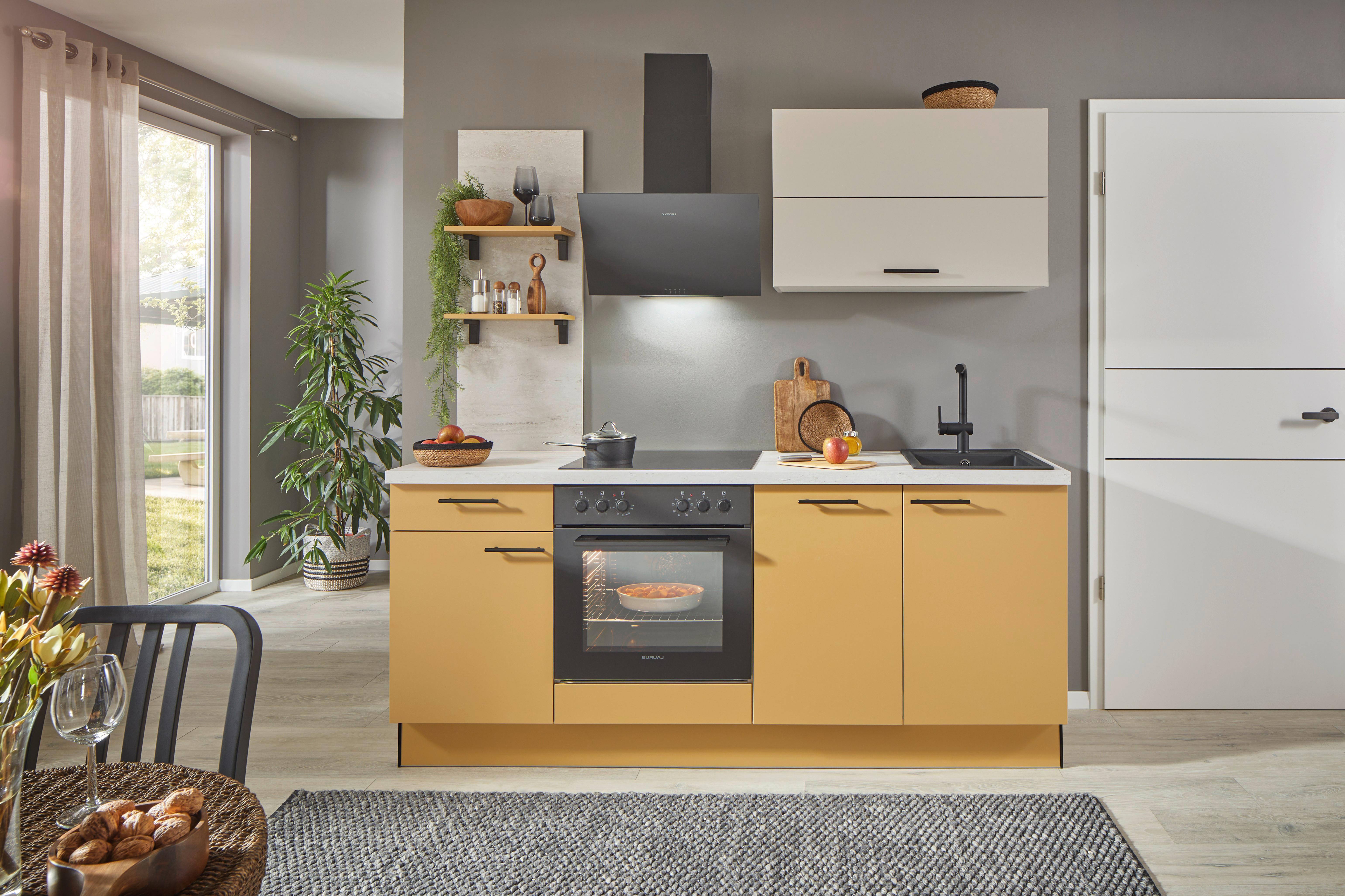 Küchenblock Pn105 / Pn80 - Kaschmir/Currygelb, Basics, Holzwerkstoff (205cm) - Pino