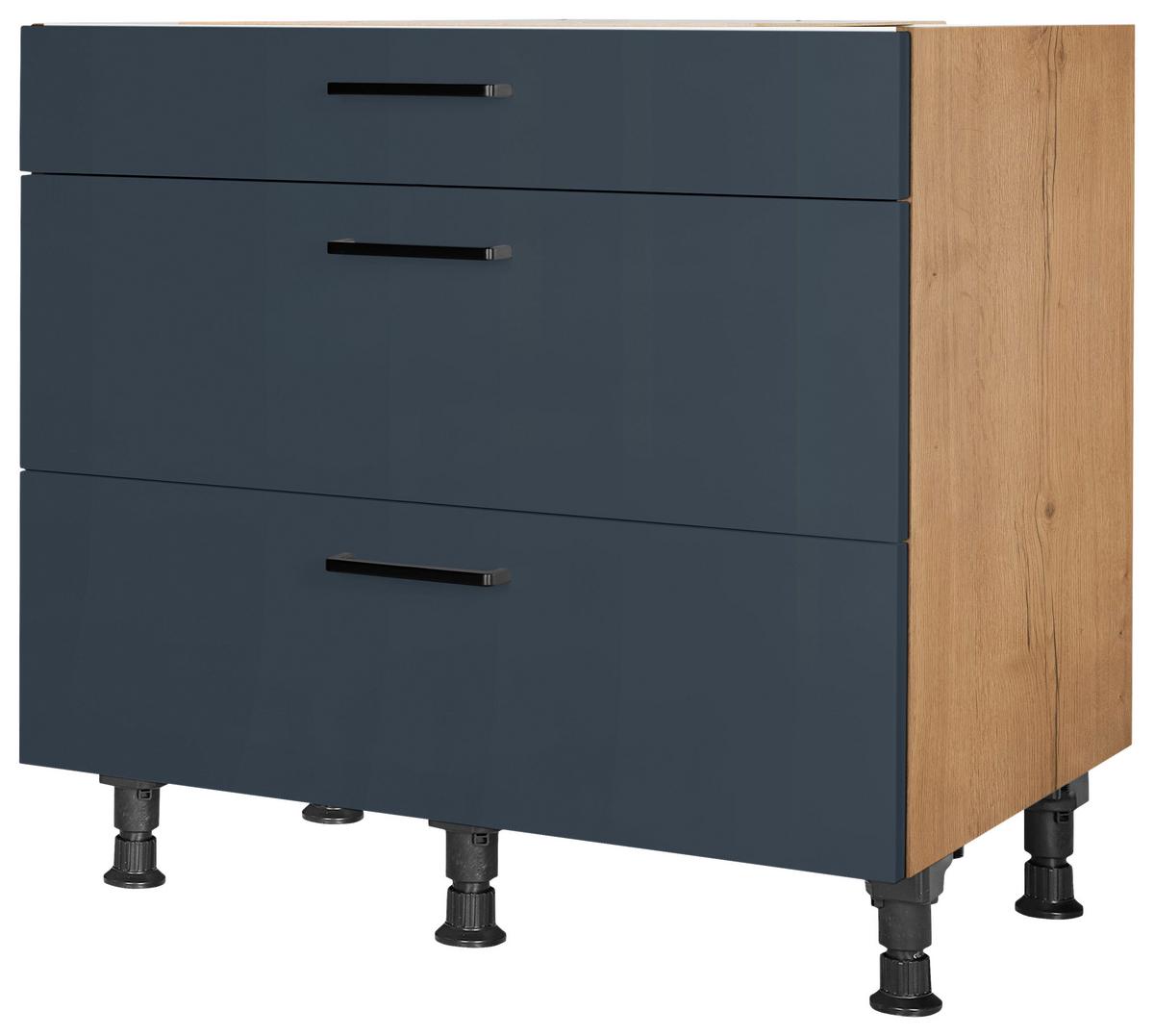 Schubkastenunterschrank Easytouch - Blau/Eichefarben, MODERN, Holzwerkstoff (90/87/56cm) - Nobilia