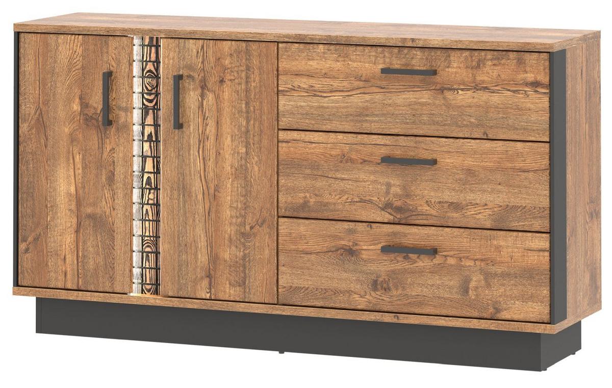 Široká komoda DORIAN 2D3S - čierna/farba duba, Design, kompozitné drevo/plast (153/84/40cm) - MID.YOU