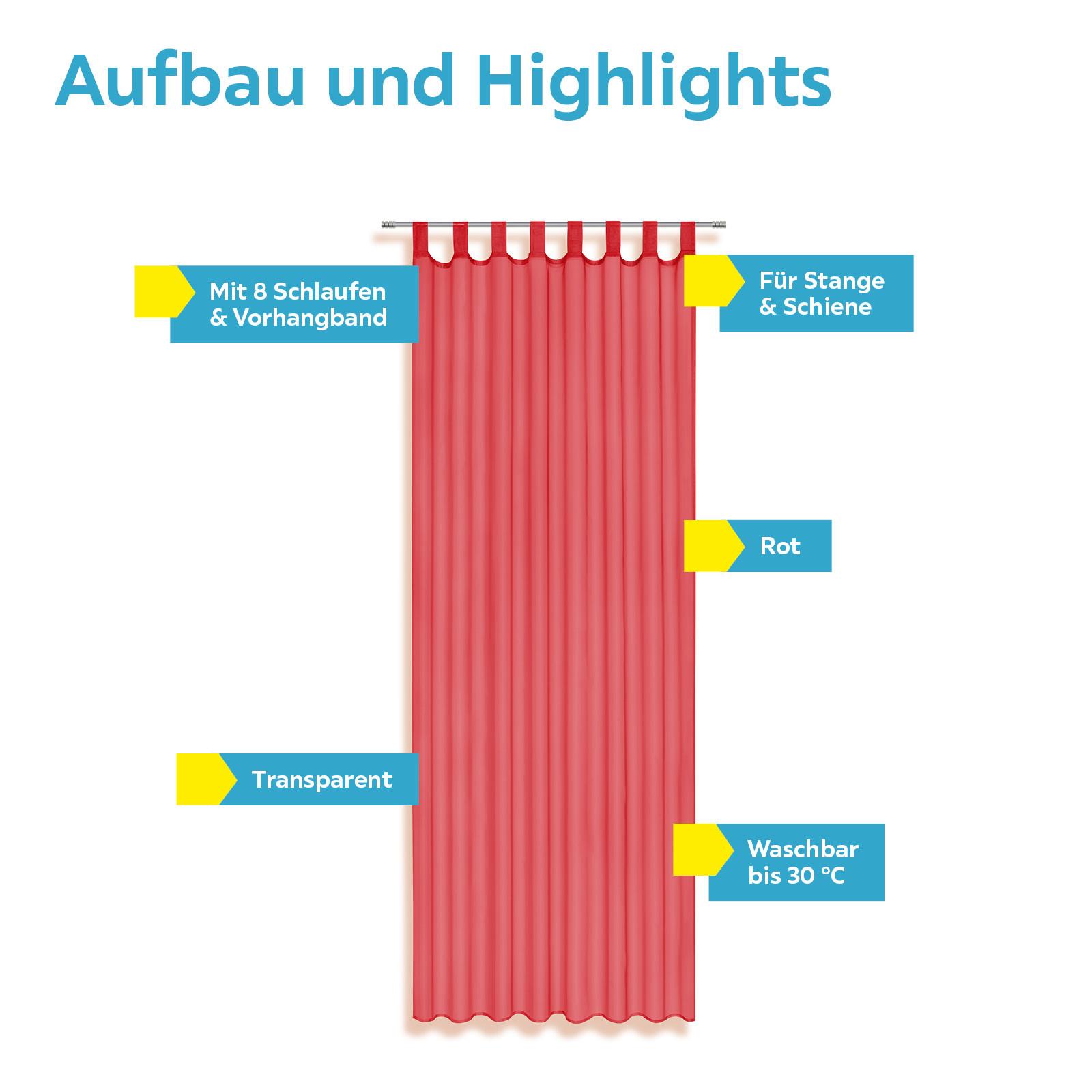 Vorhang Mit Schlaufen Und Band Utila 140x245 Cm Rot - Rot, KONVENTIONELL, Textil (140/245cm) - Ondega