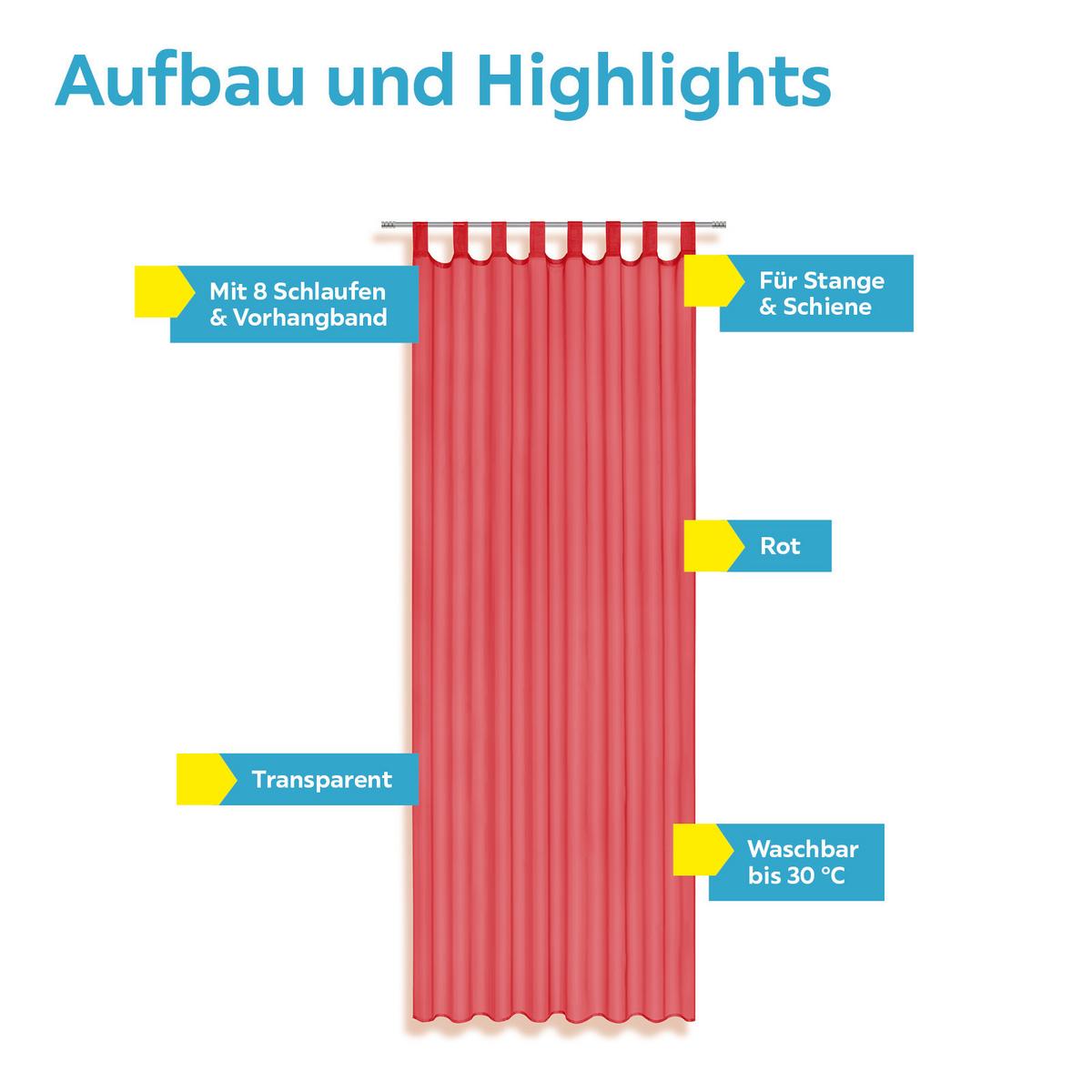 Vorhang mit Schlaufen und Band Utila 140x245 cm Rot - Rot, KONVENTIONELL, Textil (140/245cm) - Ondega