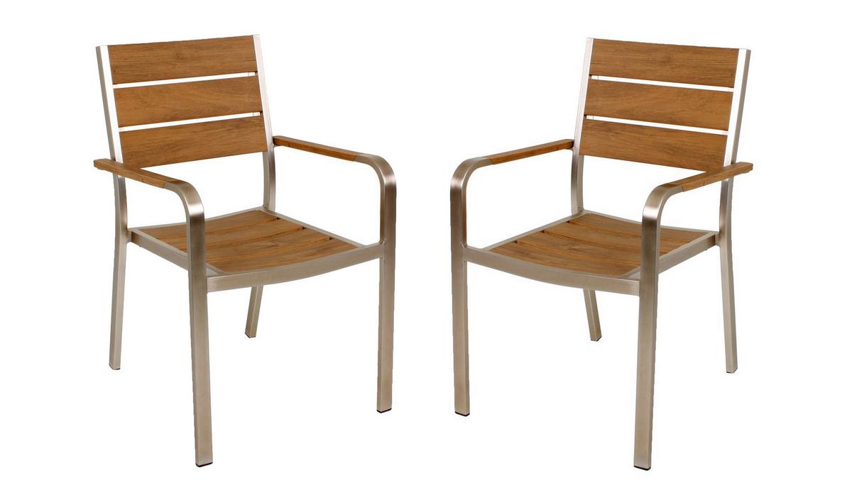 Gartenstuhl Set Florence Champagner-/Teakfarben - Champagner/Teakfarben, Basics, Kunststoff/Metall (55/85/60cm) - Gardenson