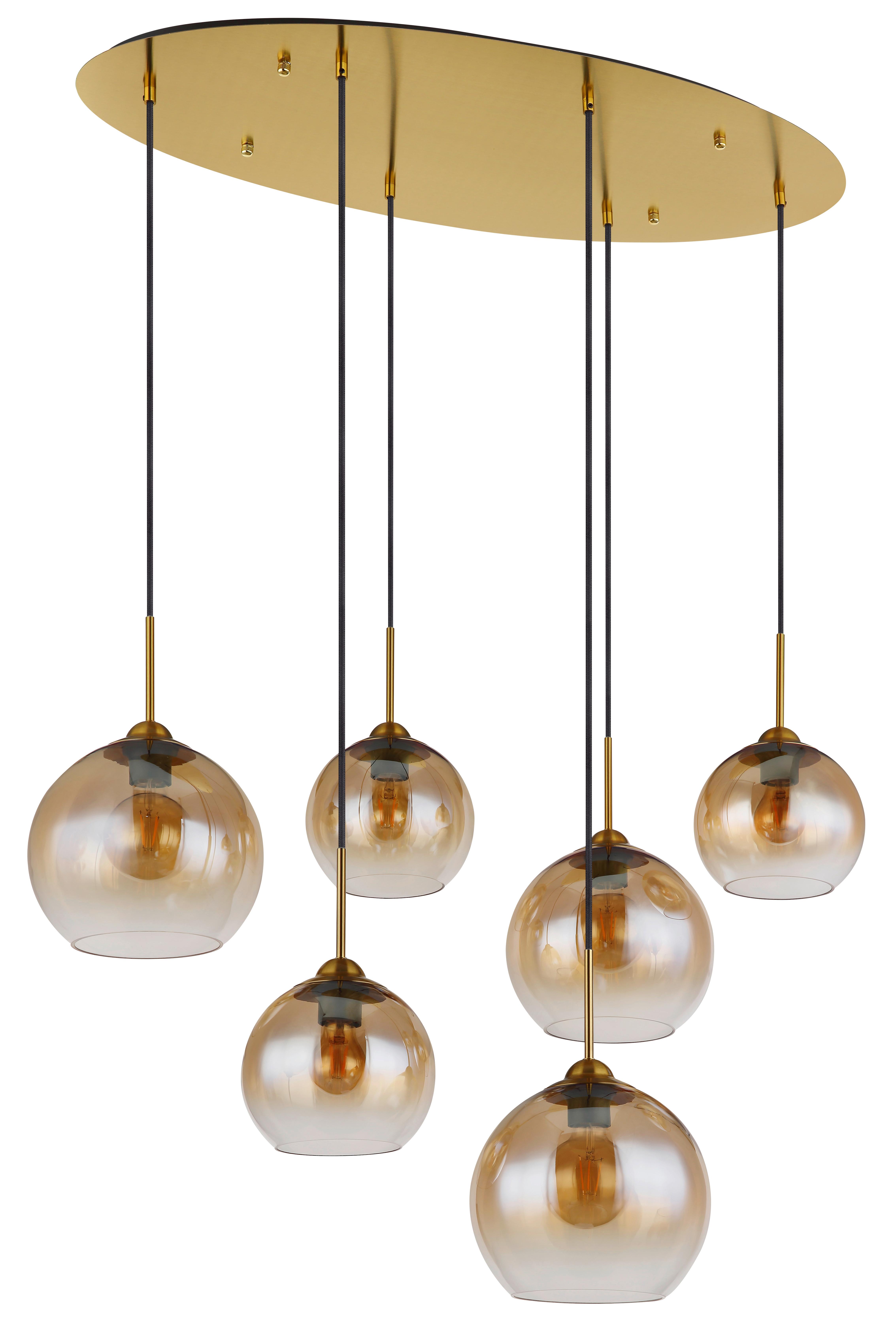 Hängeleuchte Exkl. 6xe27, 60w - Klar/Messingfarben, Design, Glas/Metall (97,5/40/150cm) - Globo