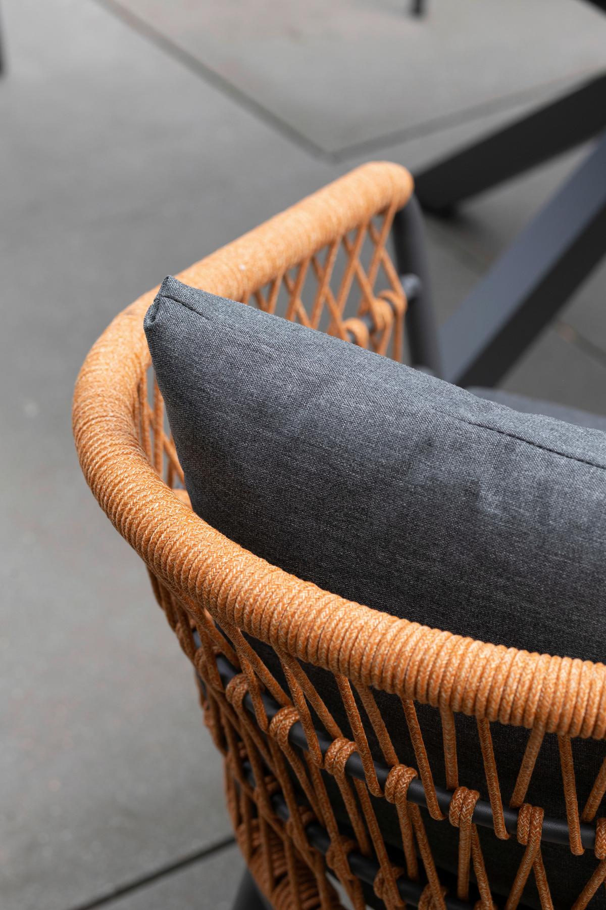 Garten-relaxsessel Rope Terracota Inkl. Auflagen - Dunkelgrau/Anthrazit, Design, Textil/Metall (58/63/78cm)