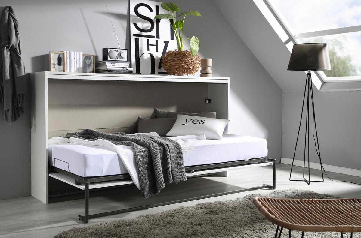 Schrankbett mit Lattenrost 90x200 Albero, Weiß - Dunkelgrau/Weiß, MODERN, Holz/Holzwerkstoff (90/200cm) - Rauch Möbel