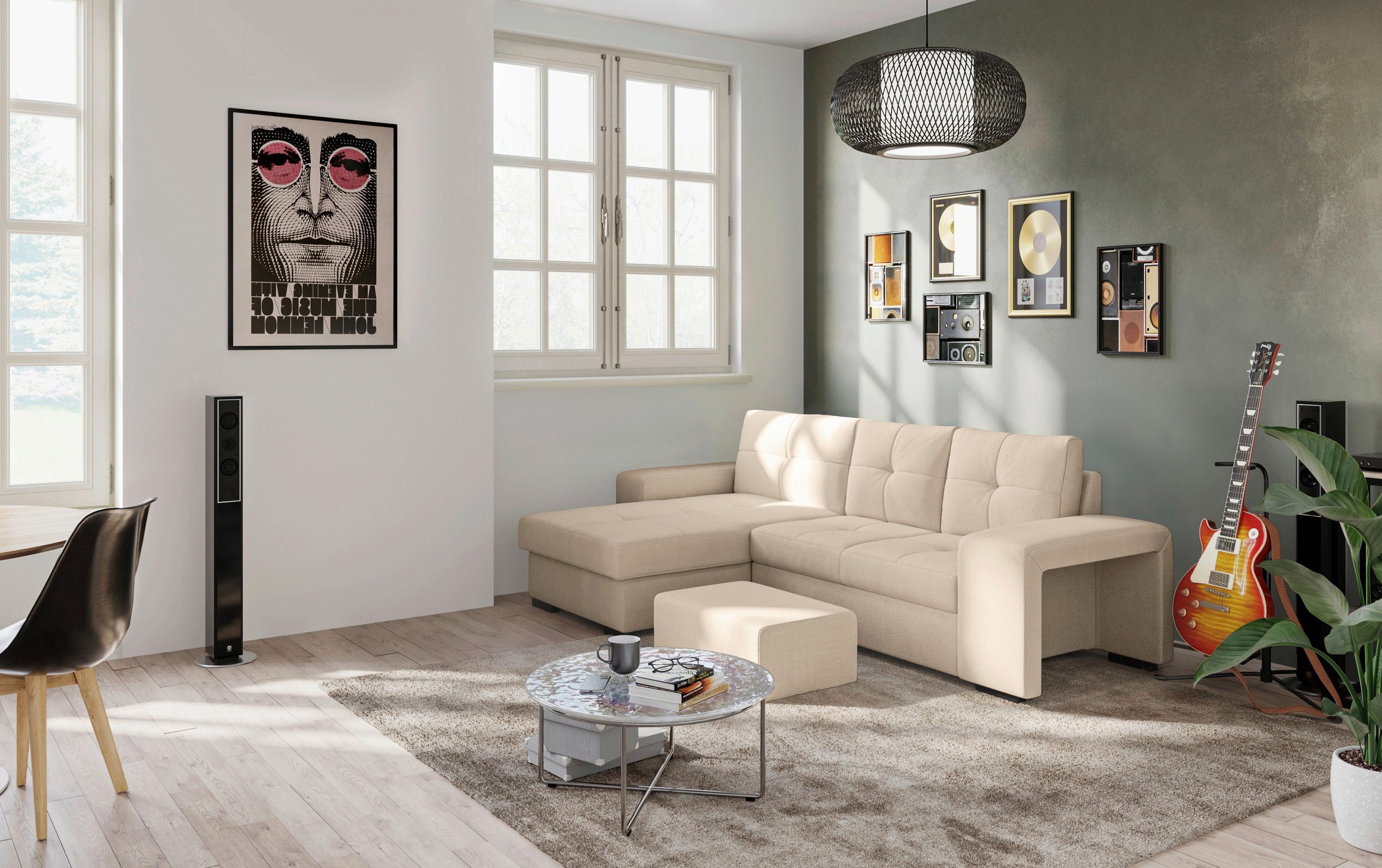 Eckschlafsofa Mattina Naturfarben S: 156x268 Cm - Schwarz/Naturfarben, MODERN, Textil (156/268cm) - MID.YOU