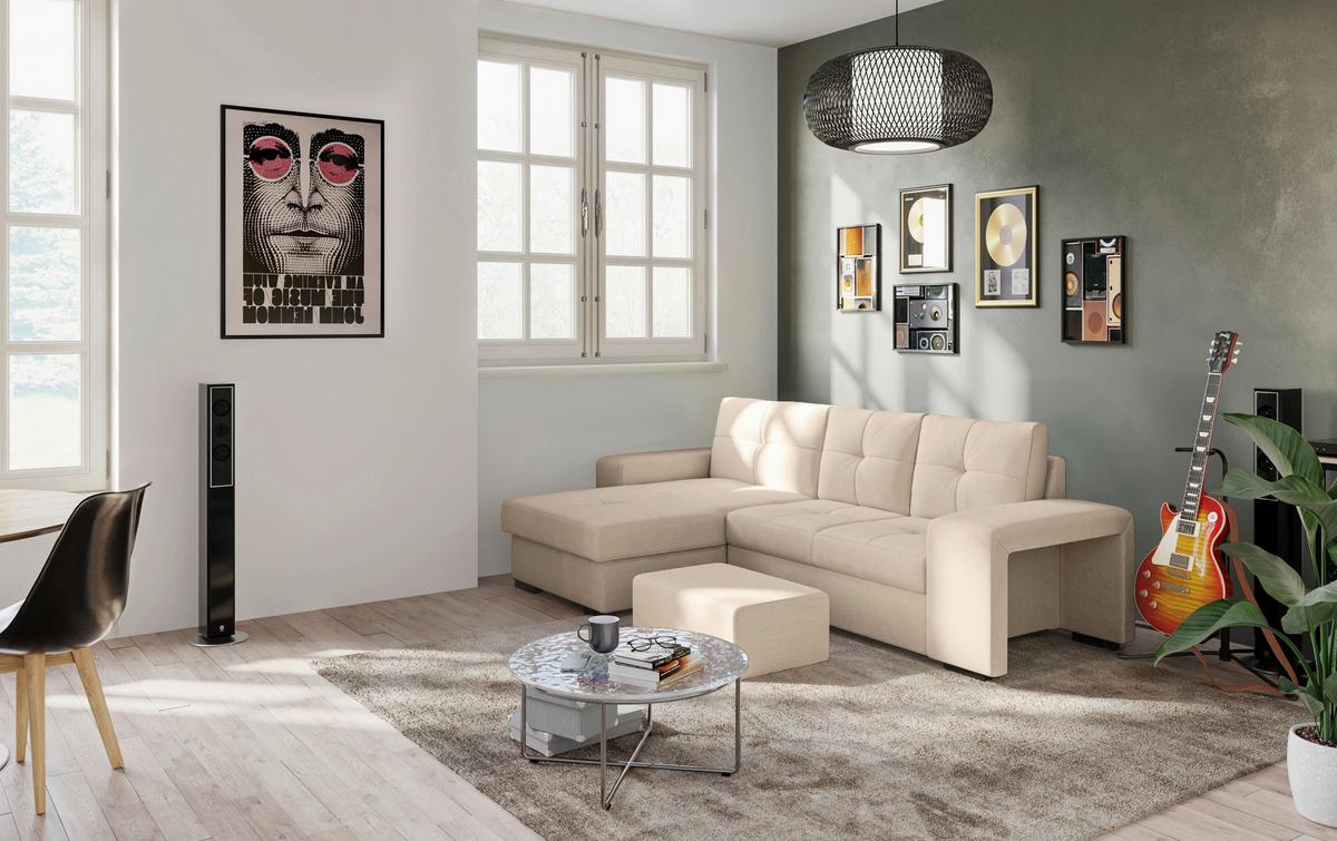 Eckschlafsofa Mattina Naturfarben S: 156x268 Cm - Schwarz/Naturfarben, MODERN, Textil (156/268cm) - MID.YOU