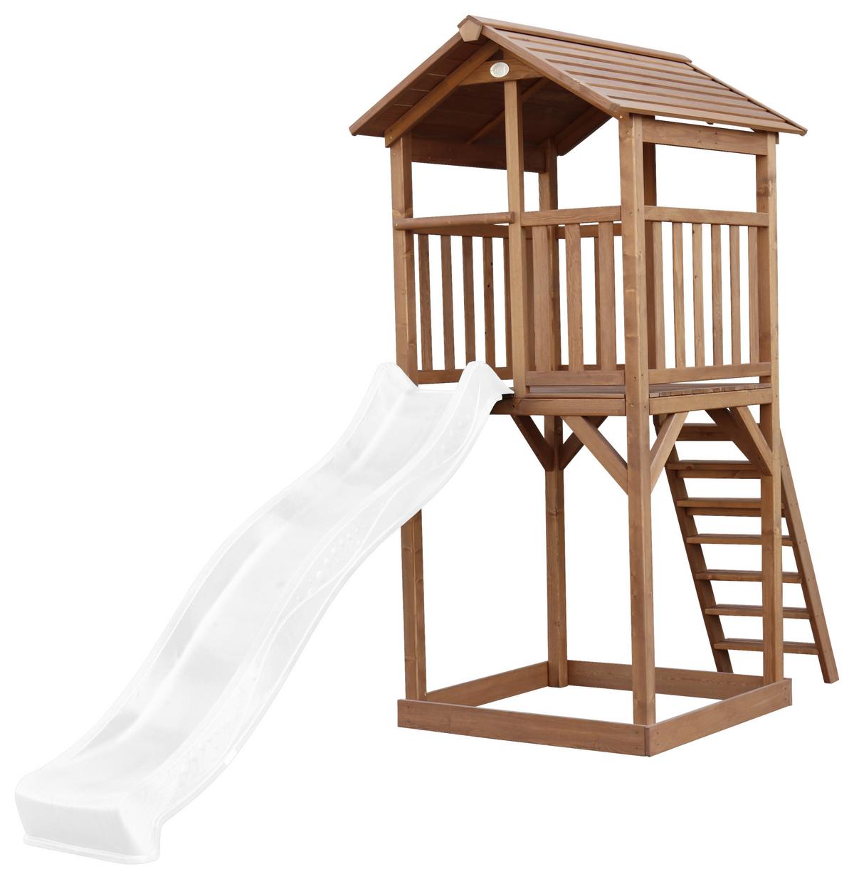 Spielturm A025.120.90 - Braun/Weiß, KONVENTIONELL, Holz/Kunststoff (111,2/241,9/349cm) - Ambia Garden