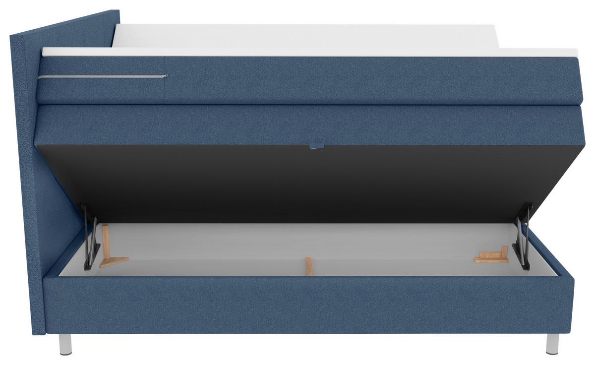 Boxspringbett mit Topper und Bettkasten 160x200 cm Messina - Chromfarben/Blau, KONVENTIONELL, Textil (160/200cm)