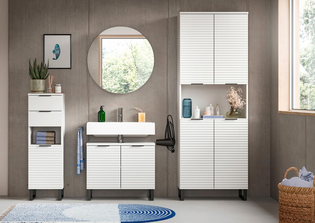 Spiegelschrank Riff Weiß B: 70 cm - Weiß, MODERN, Holzwerkstoff (70/70/18cm) - MID.YOU