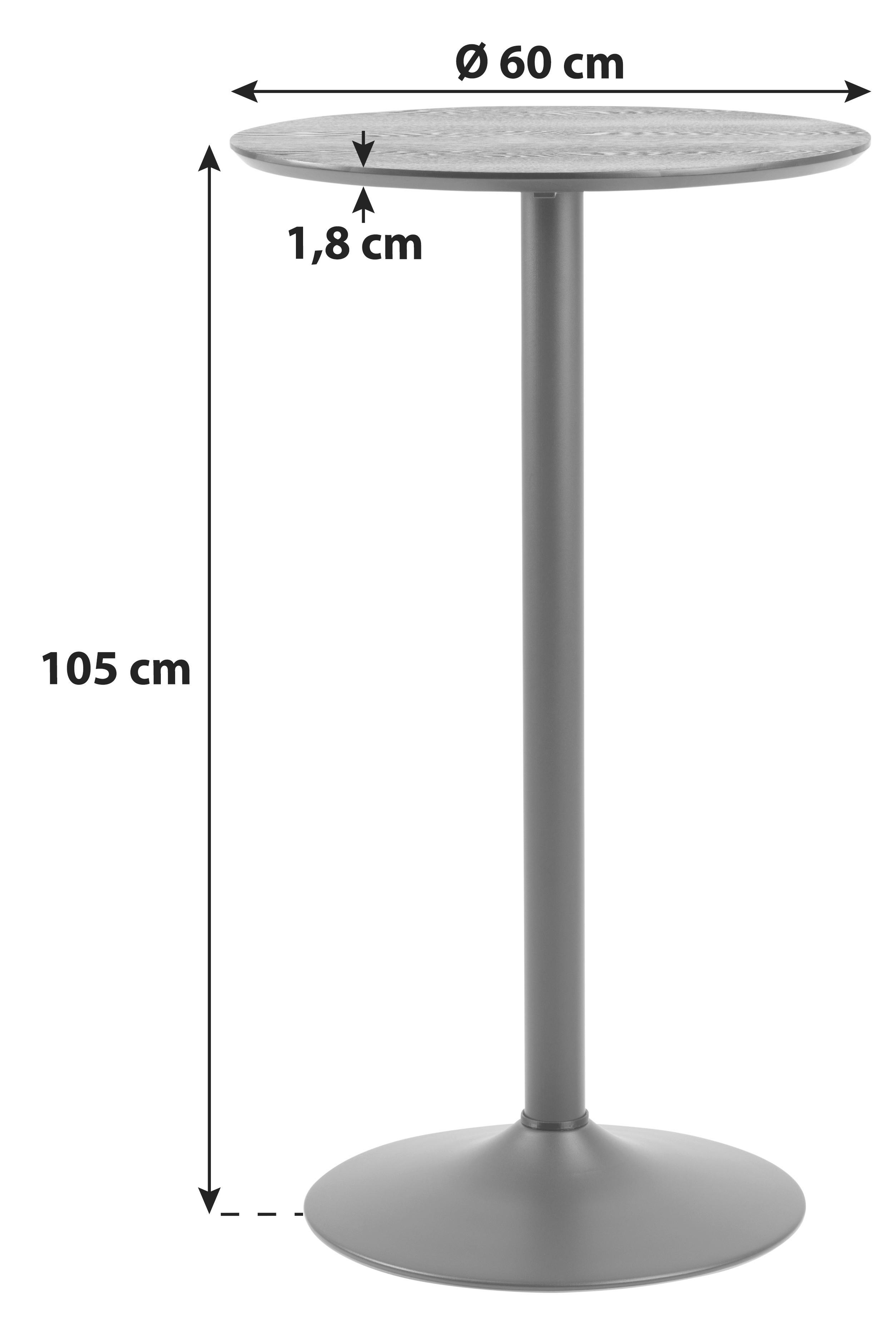 Bartisch Rund Ibiza 60x105 cm Esche Dekor/Schwarz - Schwarz, Basics, Holzwerkstoff/Metall (60/105cm)