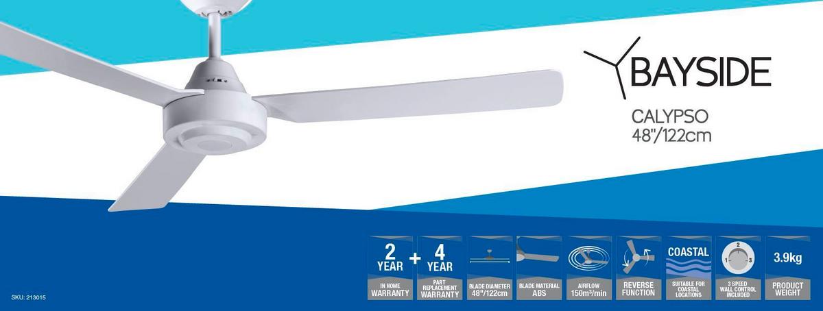 Deckenventilator Bayside Calypso Weiß 3-Flügel - Weiß, Design, Kunststoff (122/31cm) - P & B