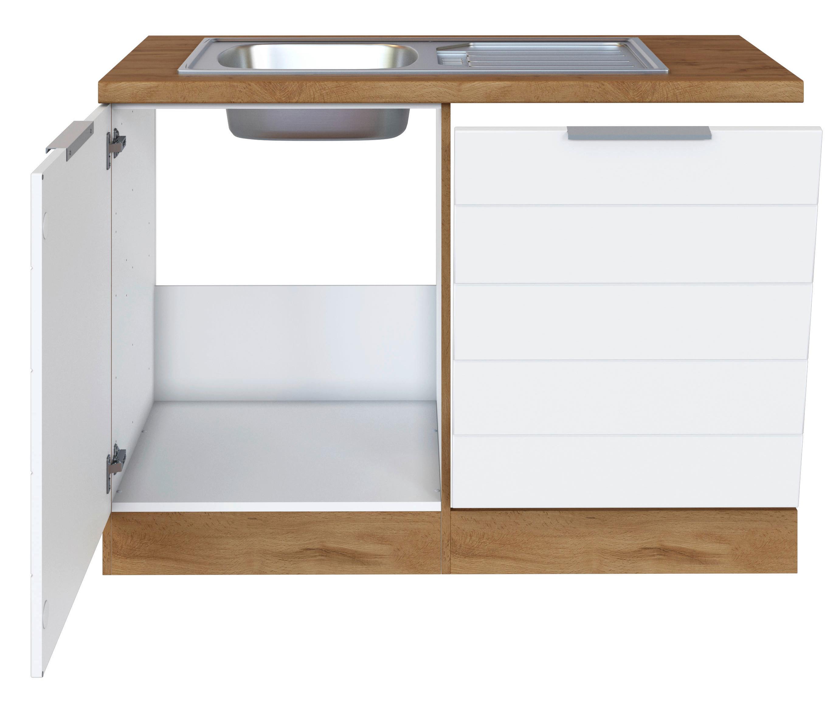 Spülenschrank Florenz B: 120 cm Weiß/Eiche Dekor - Eiche Wotan/Weiß, Design, Holzwerkstoff (120/86/60cm) - Held