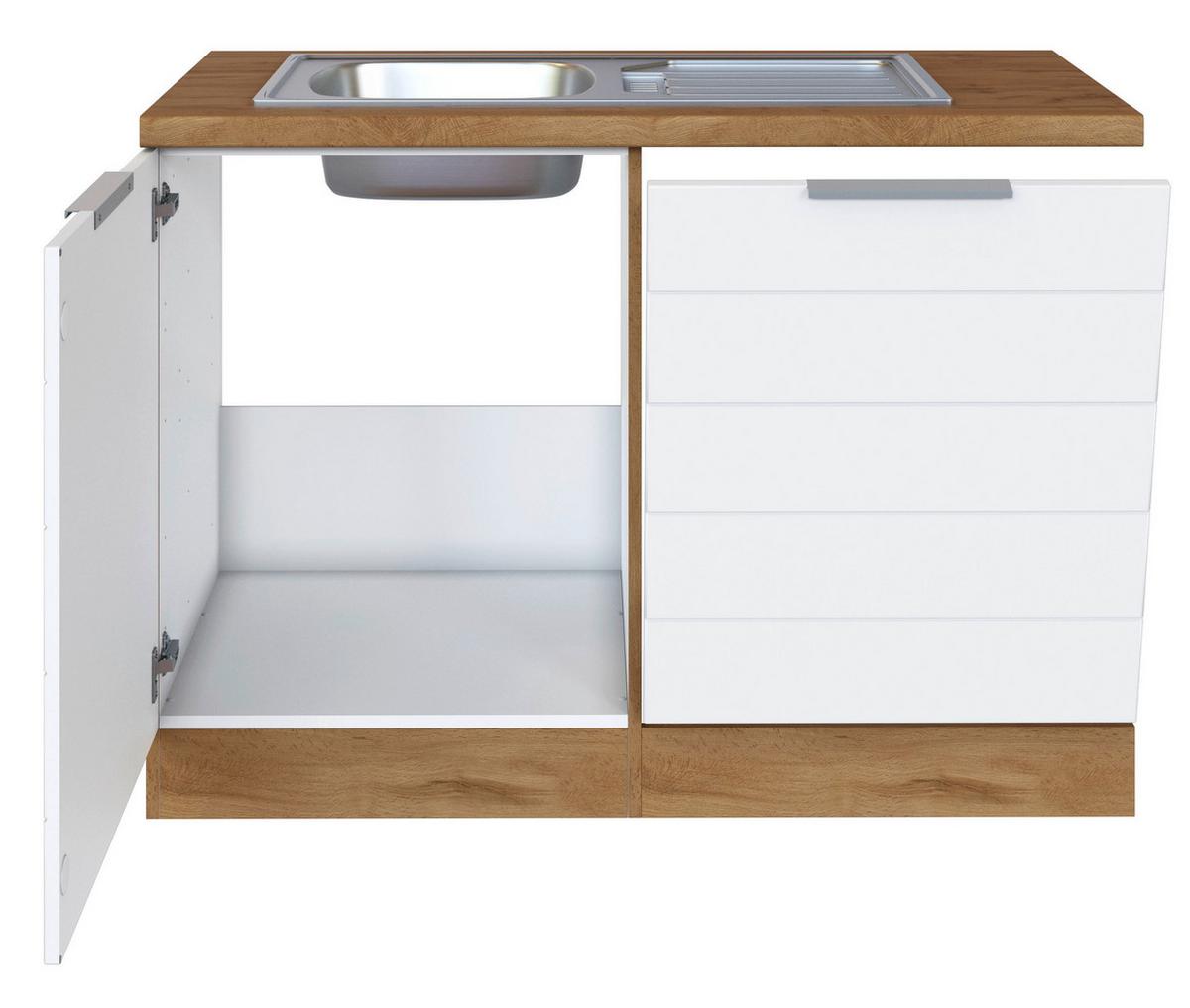 Spülenschrank Florenz B: 120 Cm Weiß/eiche Dekor - Eiche Wotan/Weiß, Design, Holzwerkstoff (120/86/60cm) - Held