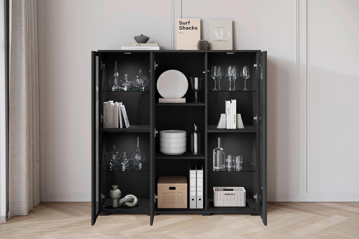 Kommode Caro Schwarz B: 120 Cm - Schwarz, Design, Glas/Holzwerkstoff (120/121,9/39,5cm) - Livetastic
