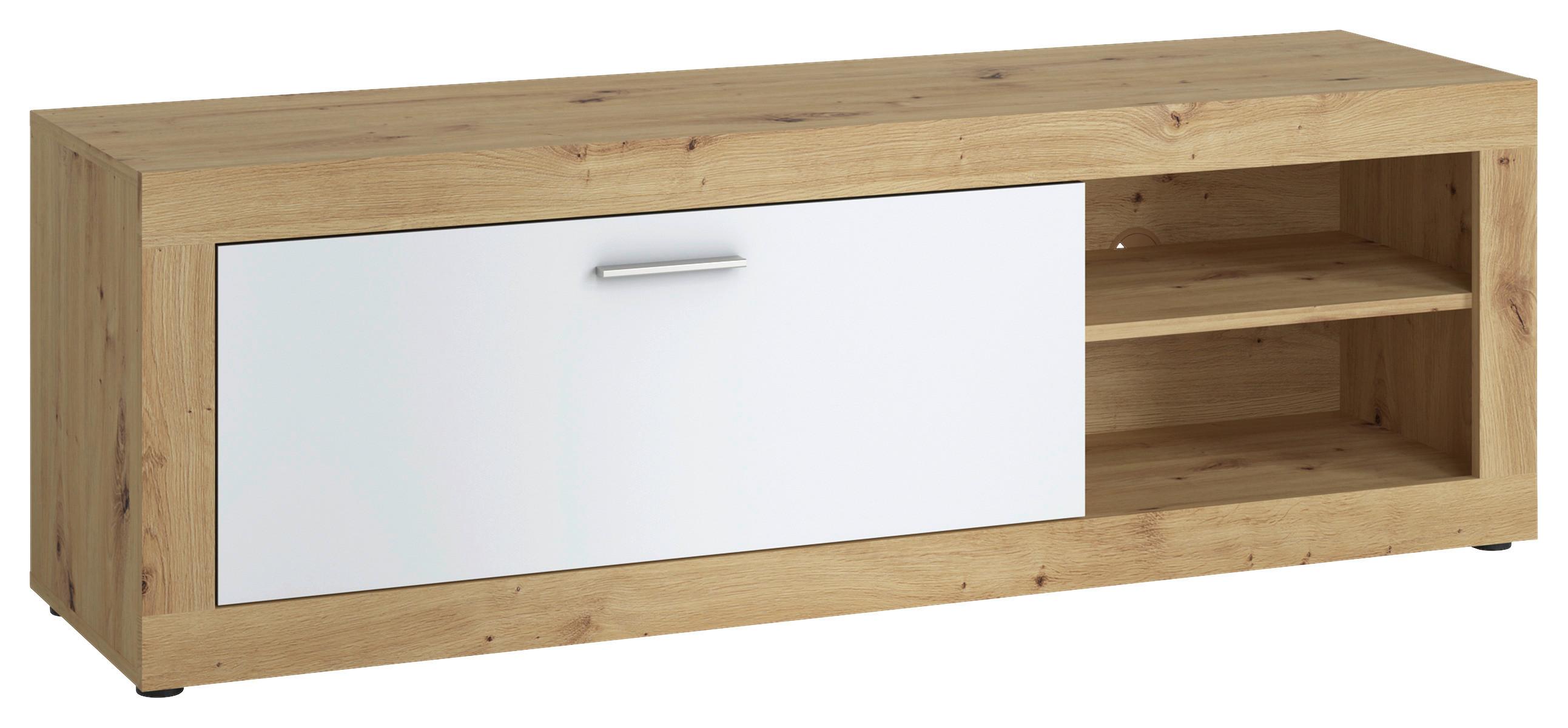 Tv-element Brilon Eiche Artisan, Weiß B: 1450 Cm - Schwarz/Weiß, ROMANTIK / LANDHAUS, Holzwerkstoff (150/49,5/42cm) - MID.YOU