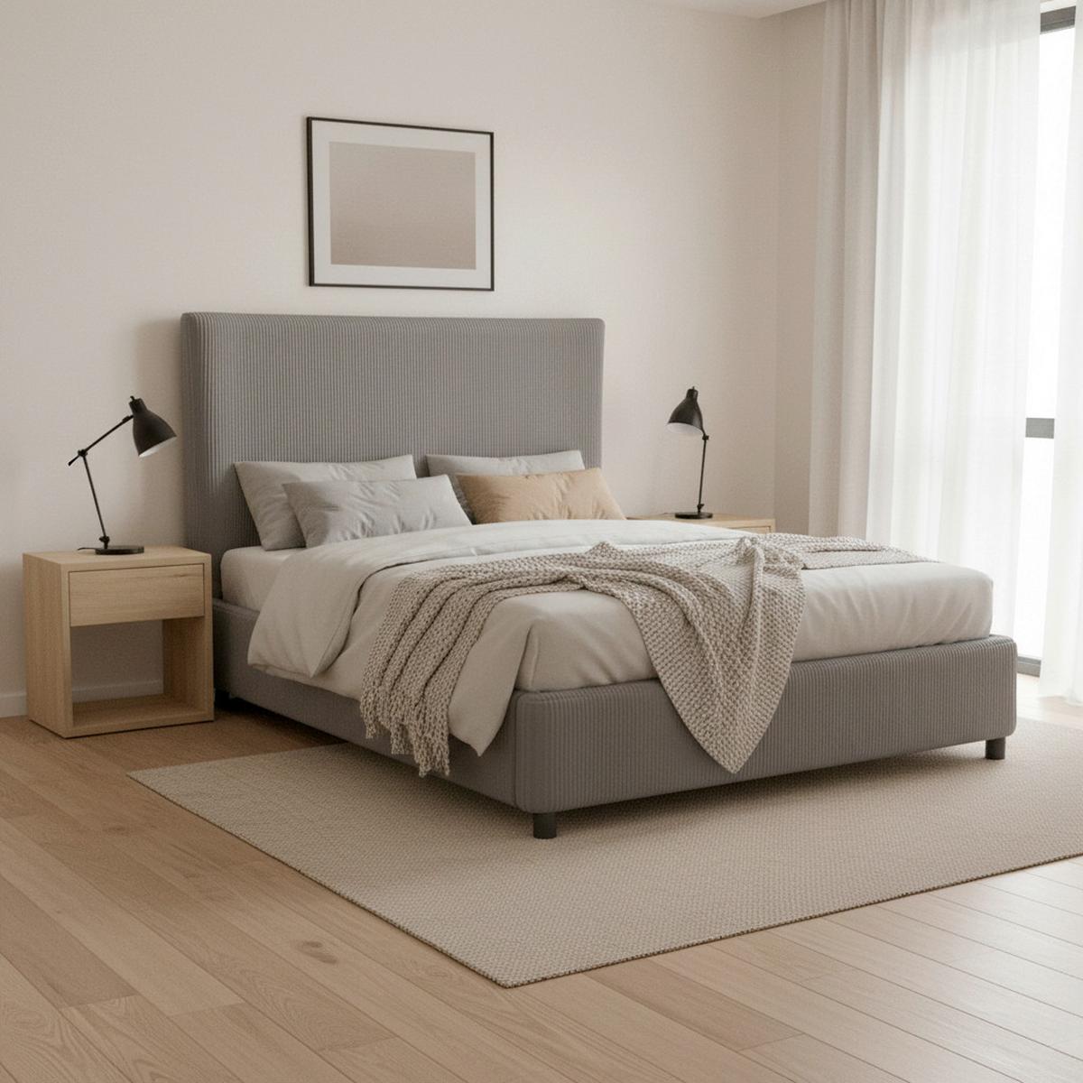 Čalouněná postel SOPHIE 180x200, šedá - šedá/tmavě hnědá, Moderní, dřevo/textil (180/200cm) - Bessagi Home