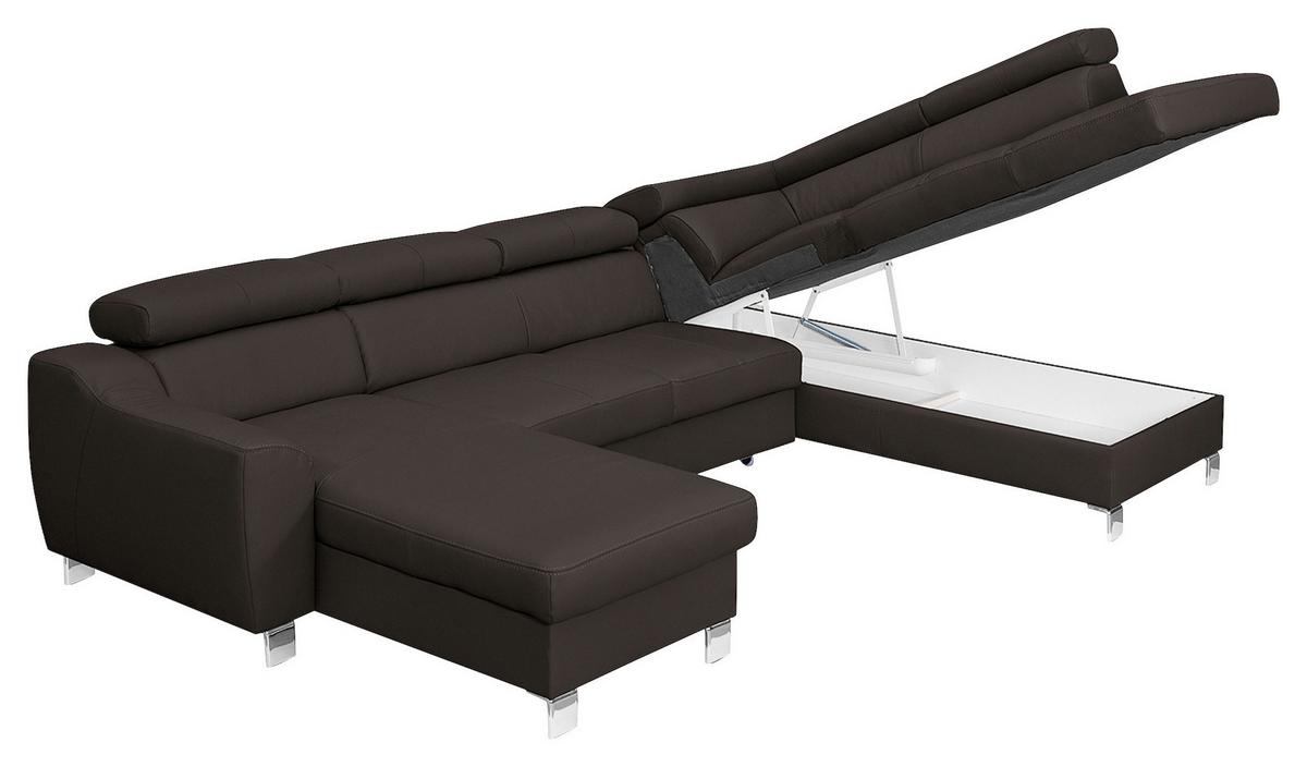 Wohnlandschaft Aspen Dbraun U-Form: 175 Cm - Chromfarben/Dunkelbraun, Design, Leder/Textil (175/315/208cm) - Livetastic