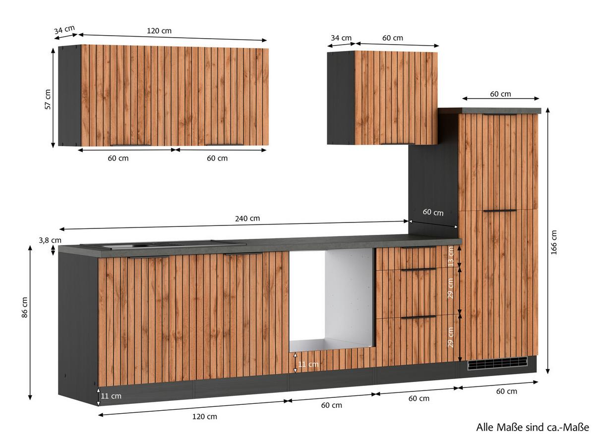 Küchenleerblock Liverpool Graphit/eiche Dekor B: 300 Cm - Schieferfarben/Eiche Wotan, Basics, Holzwerkstoff (300cm) - Held