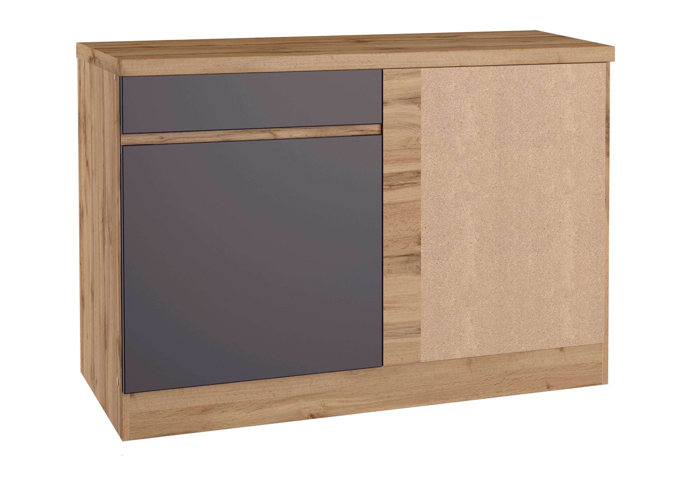 Eckunterschrank Turin B: 120cm Grau/Eiche Dekor 1 Drehtüre - Eiche Wotan/Grau, Design, Holzwerkstoff (120/86/60cm) - Held
