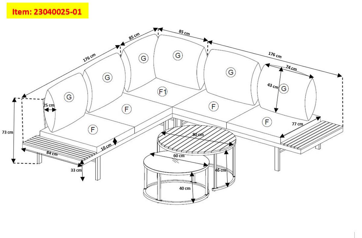 Loungegarnitur 4-Tlg. Zürich Holz/Metall/Glas mit Kissen - Naturfarben/Grau, MODERN, Glas/Holz (261/261cm) - Beldano
