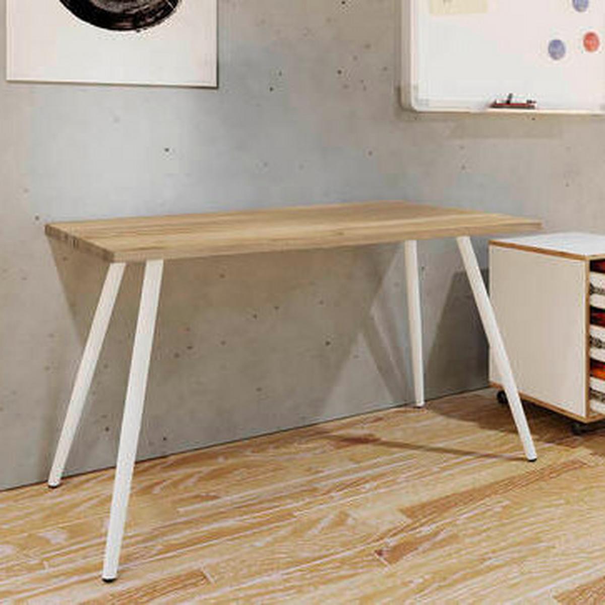 Schreibtisch Salia Weiß/honigeichefarben,l: 110cm - Honigeiche/Weiß, MODERN, Holzwerkstoff/Metall (110/50/70cm) - MID.YOU