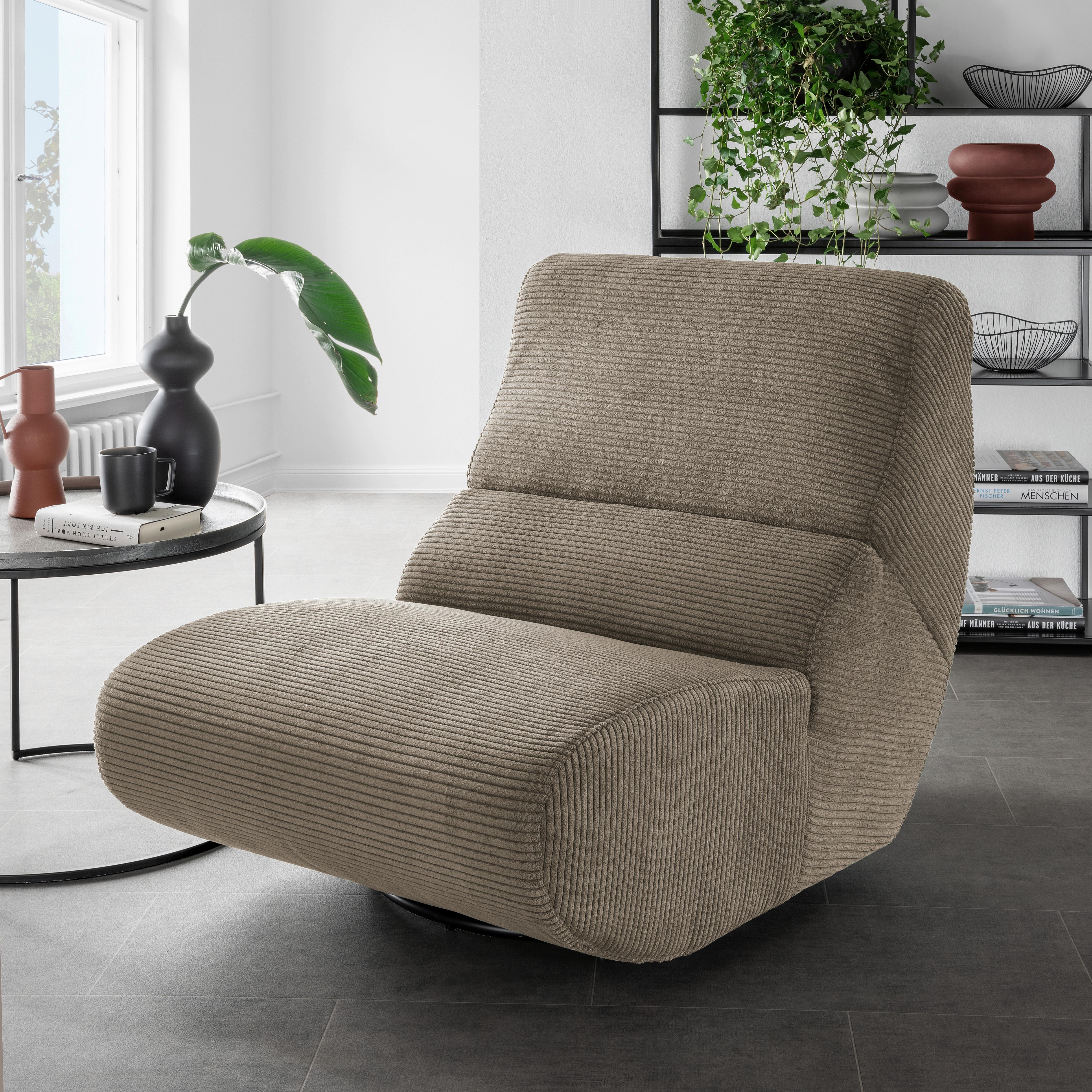 Sessel Lucera Graubraun 360° drehbar, B: 74 cm - Graubraun/Schwarz, Design, Textil (74/85/105cm) - Livetastic
