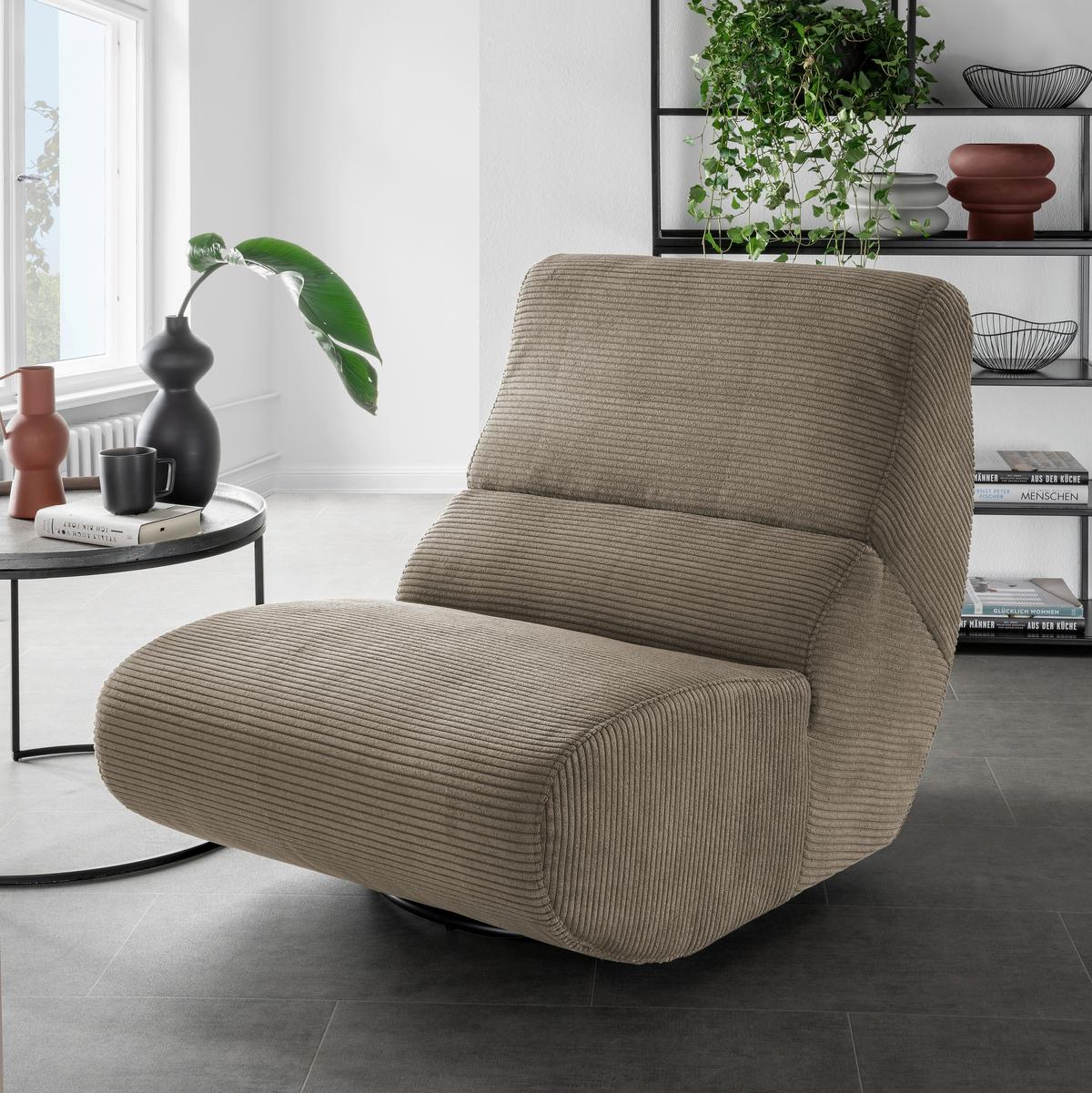 Sessel Lucera Graubraun 360° drehbar, B: 74 cm - Graubraun/Schwarz, Design, Textil (74/85/105cm) - Livetastic