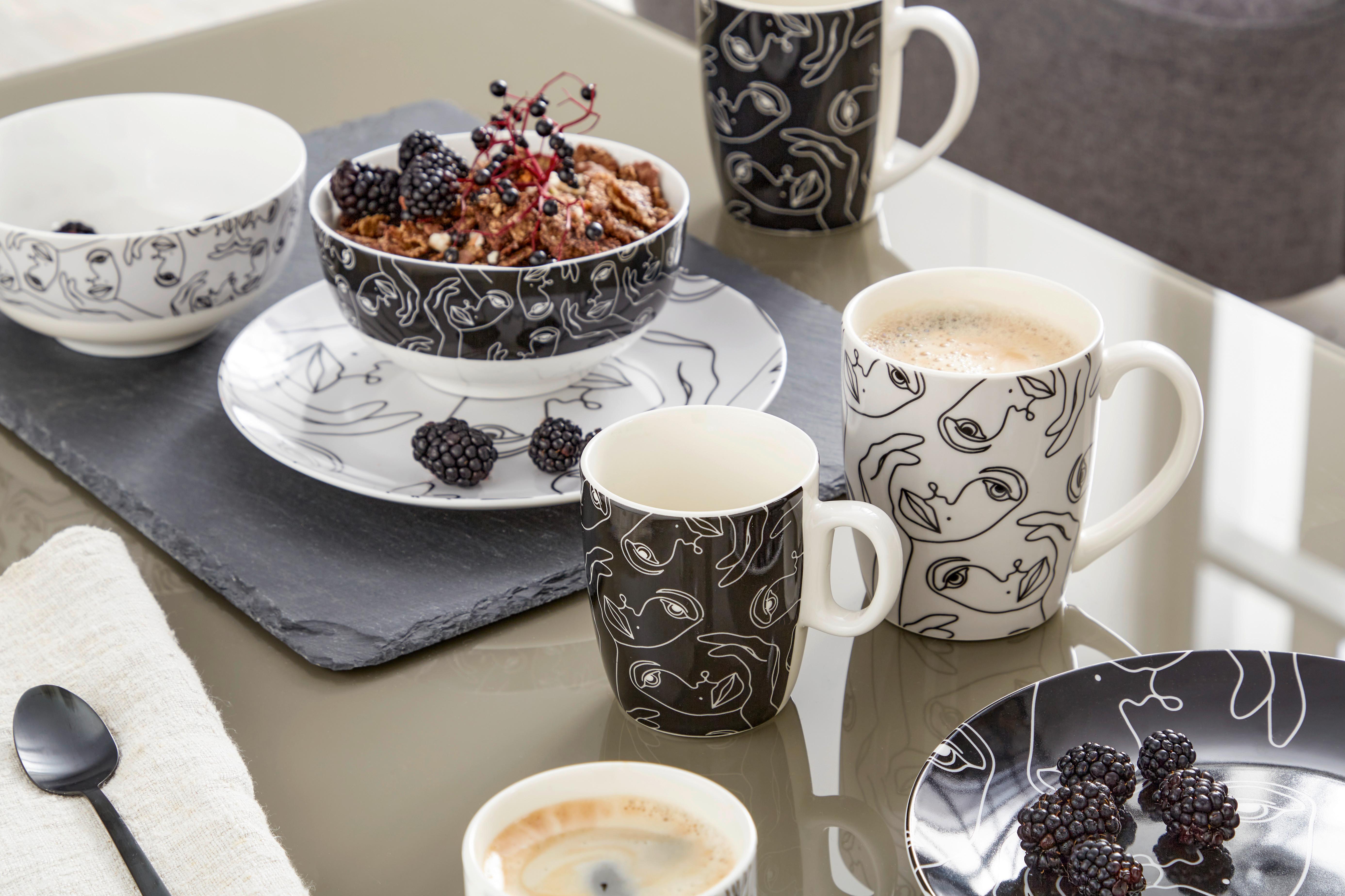 Kaffeebecher New Bone China 200 Ml Schwarz/weiß Faces - Schwarz/Weiß, MODERN, Keramik (7,5/8,5cm) - Luca Bessoni
