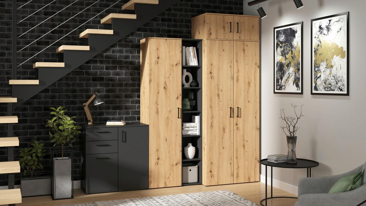 Szekrény Multistauraum - Artisan tölgy, Modern, faalapú anyag (80/195/40cm) - Carryhome