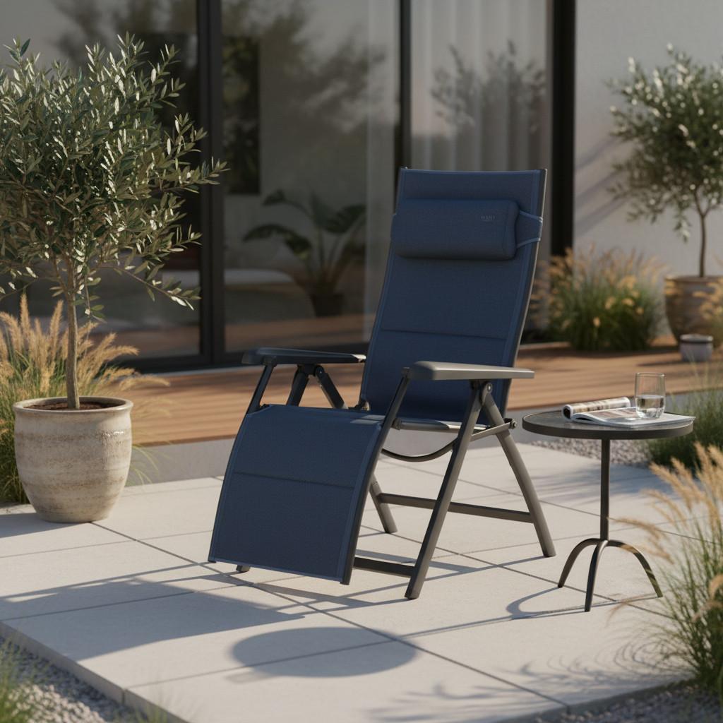 Garten-Relaxliege Aluminium verstellbar - Anthrazit/Dunkelblau, KONVENTIONELL, Textil/Metall (69/124/84cm) - Siena Garden