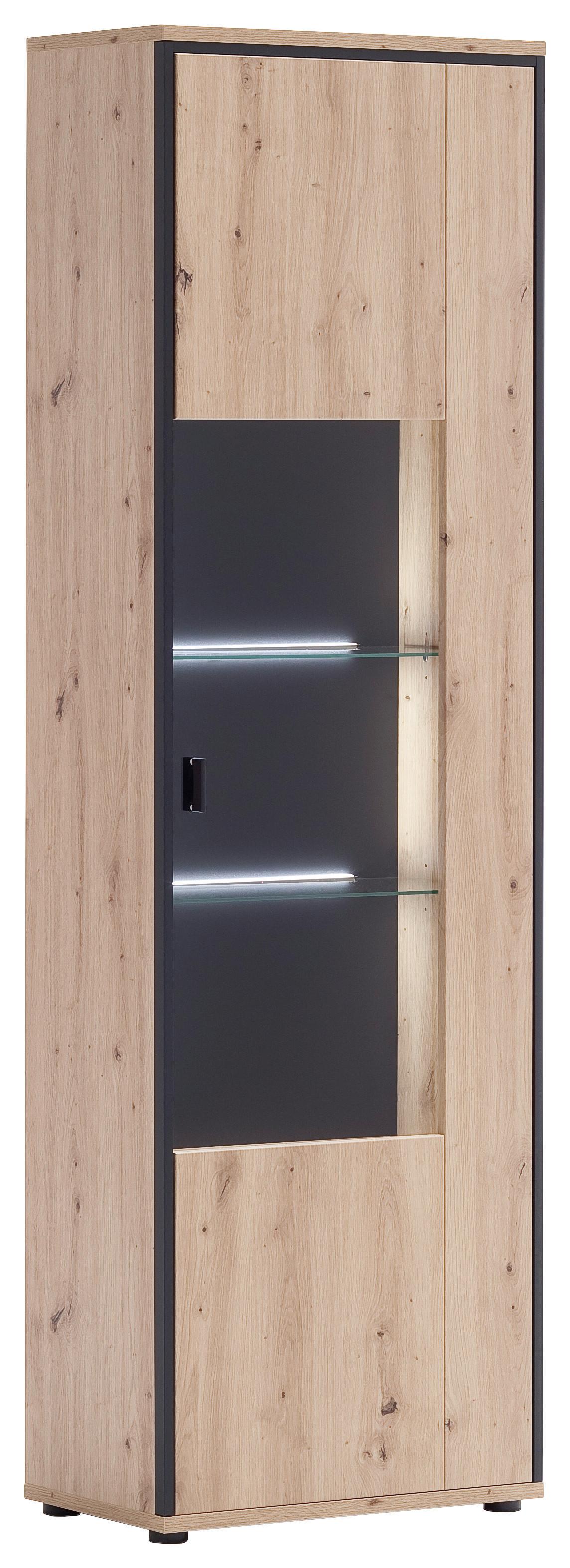 Vitrine Buenos Aires B: 63 Cm Anthrazit/eichefarben - Klar/Eichefarben, Design, Glas/Holzwerkstoff (63/210/38cm) - MID.YOU