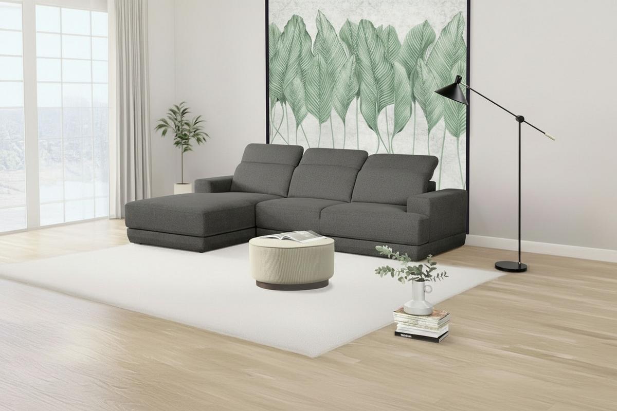 Ecksofa Frans Dunkelgrau S: 204 cm - Dunkelgrau/Schwarz, Design, Textil (204/293cm) - MID.YOU