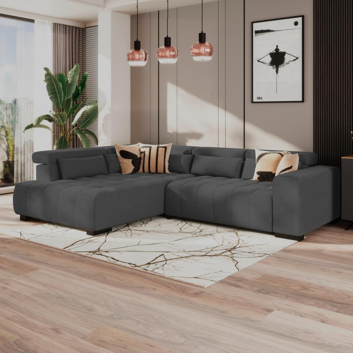 Ecksofa Matera Schwarz/Weiß S: 226x311cm - Schwarz/Graphitfarben, Trend, Textil (226/311cm)