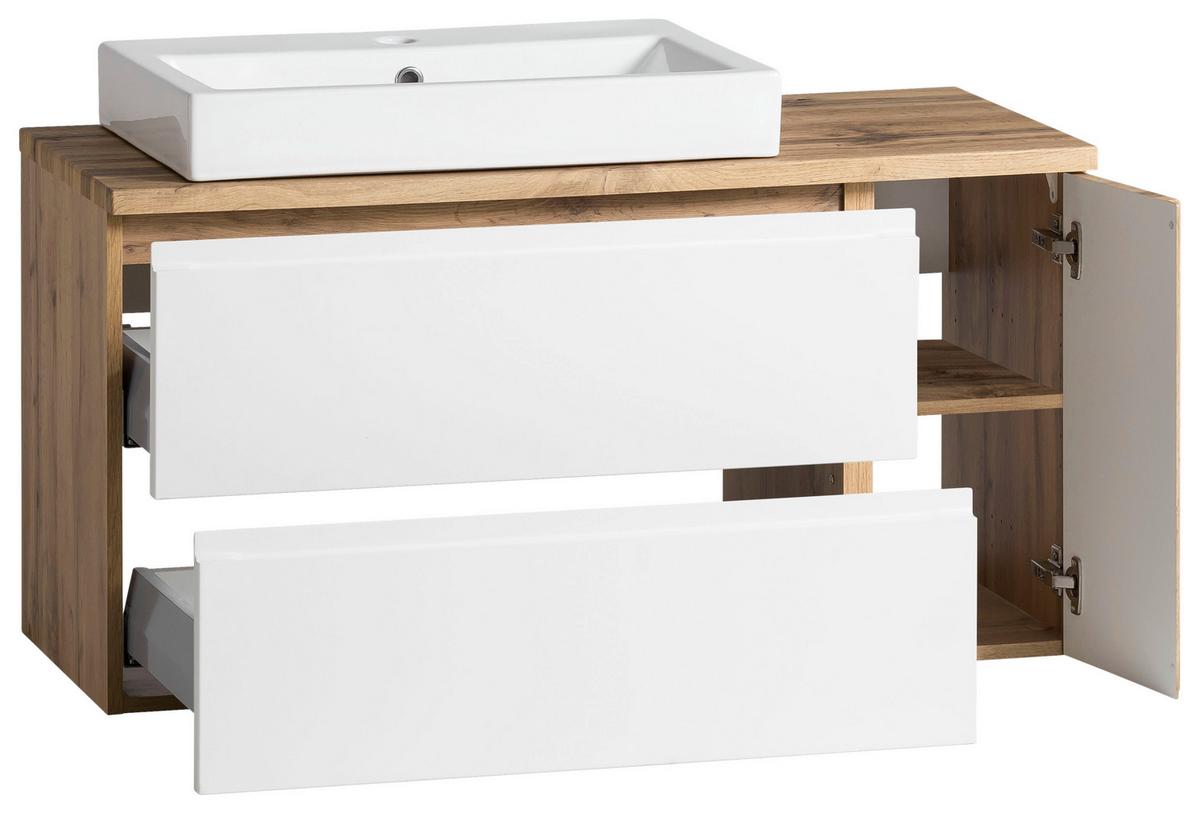 Waschbecken mit Unterschrank Varese B: 105 cm Weiß/Eiche - Eiche Wotan/Weiß, MODERN, Keramik/Holzwerkstoff (105cm) - Held